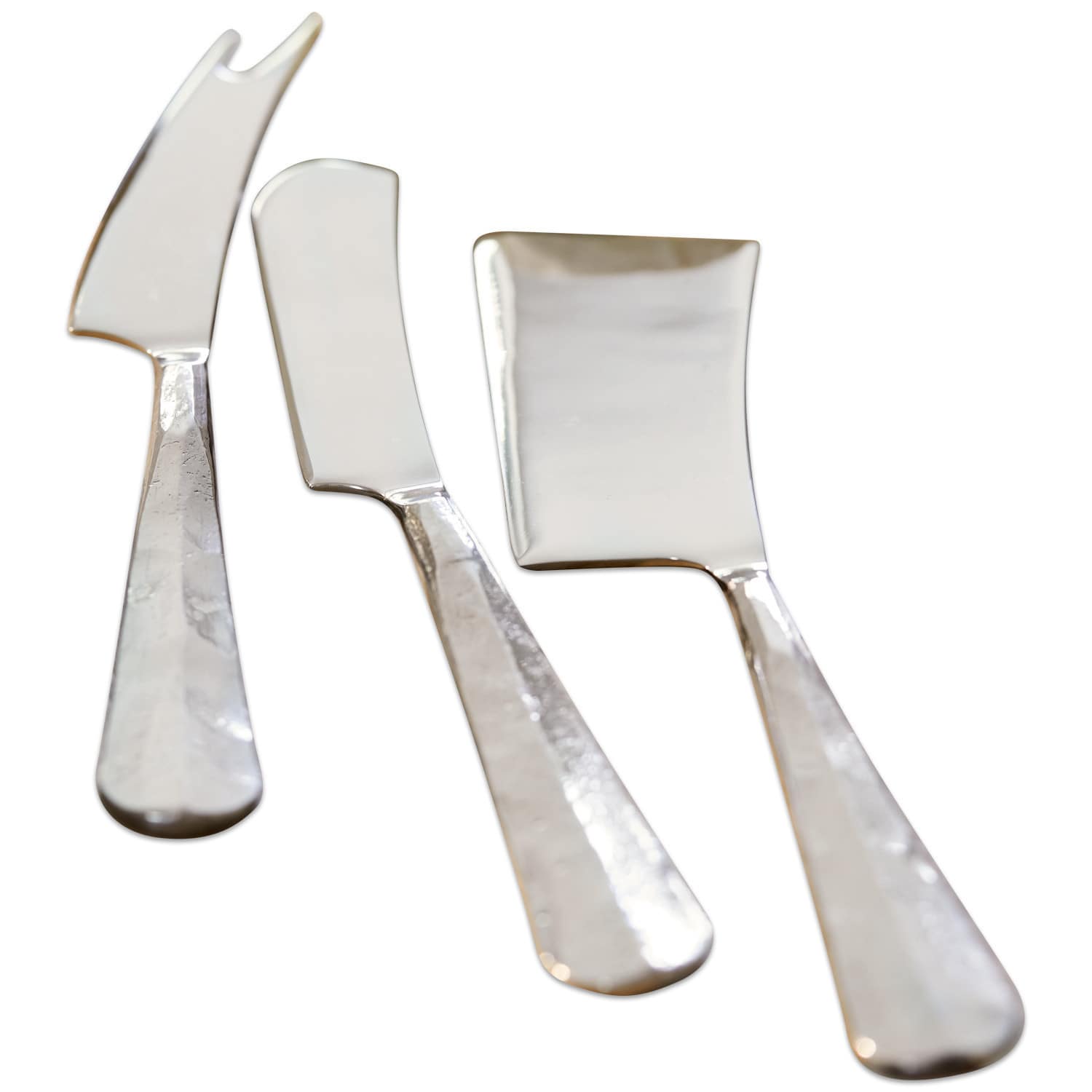 Lot de 3 couverts à fromage Mondevert Ensemble de trois couteaux à fromage en acier inoxydable argenté avec différentes formes de lames