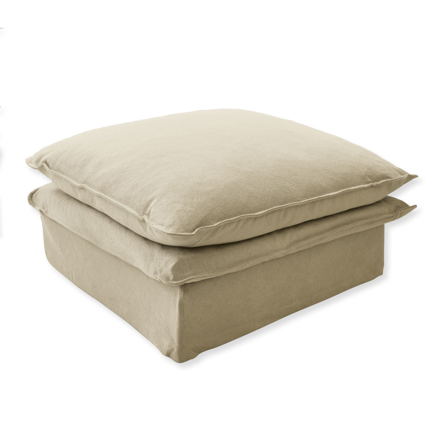 Pouf Curdis beige en tissu doux, assise confortable pour salon ou chambre