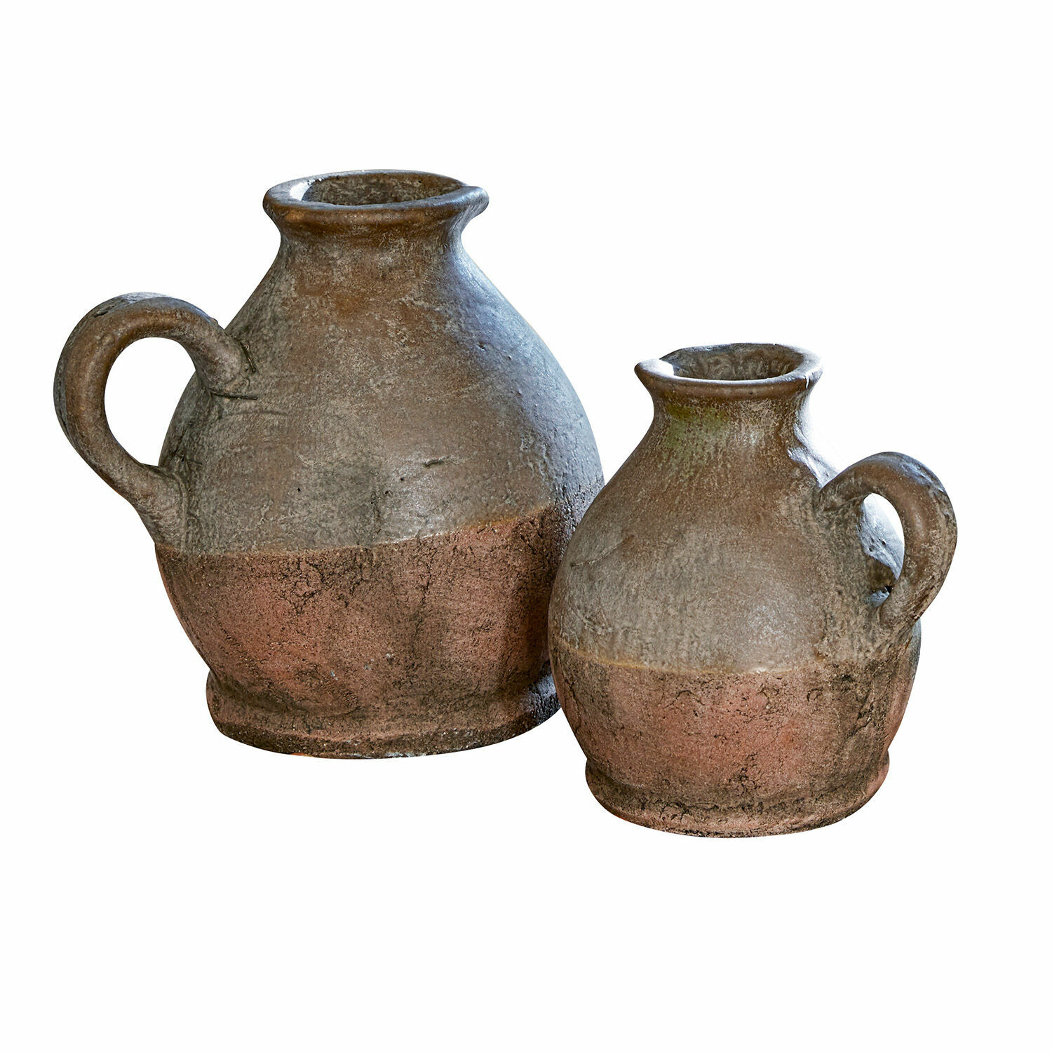 Lot de 2 vases Henriette Deux pichets en céramique marron et gris avec poignées, style rustique pour décoration intérieure