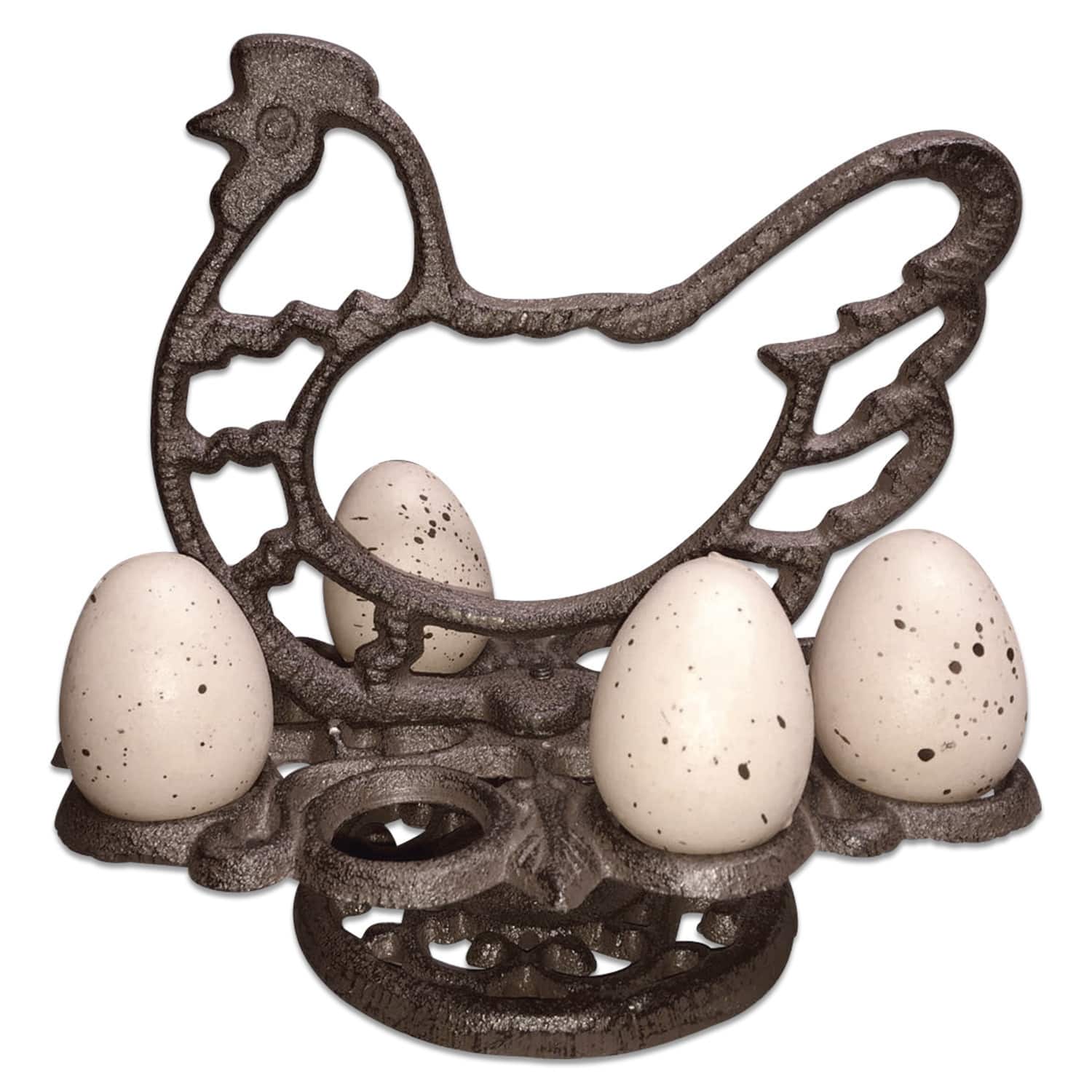 Présentoir à œufs Willa Porte-œufs en métal brun foncé en forme de poule, décoration de Pâques rustique