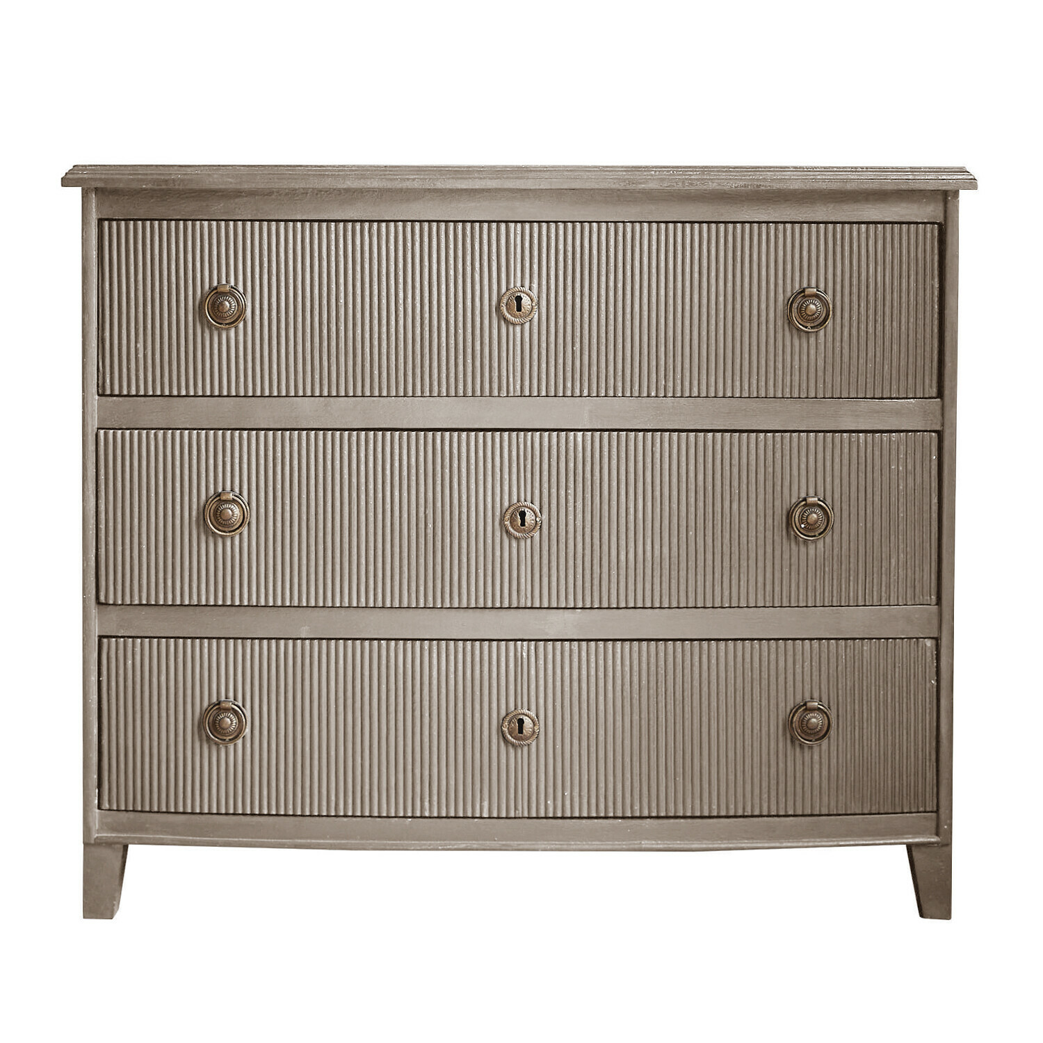 marron vieilli Commode Boissi en bois couleur brun antique avec trois tiroirs et poignées métalliques