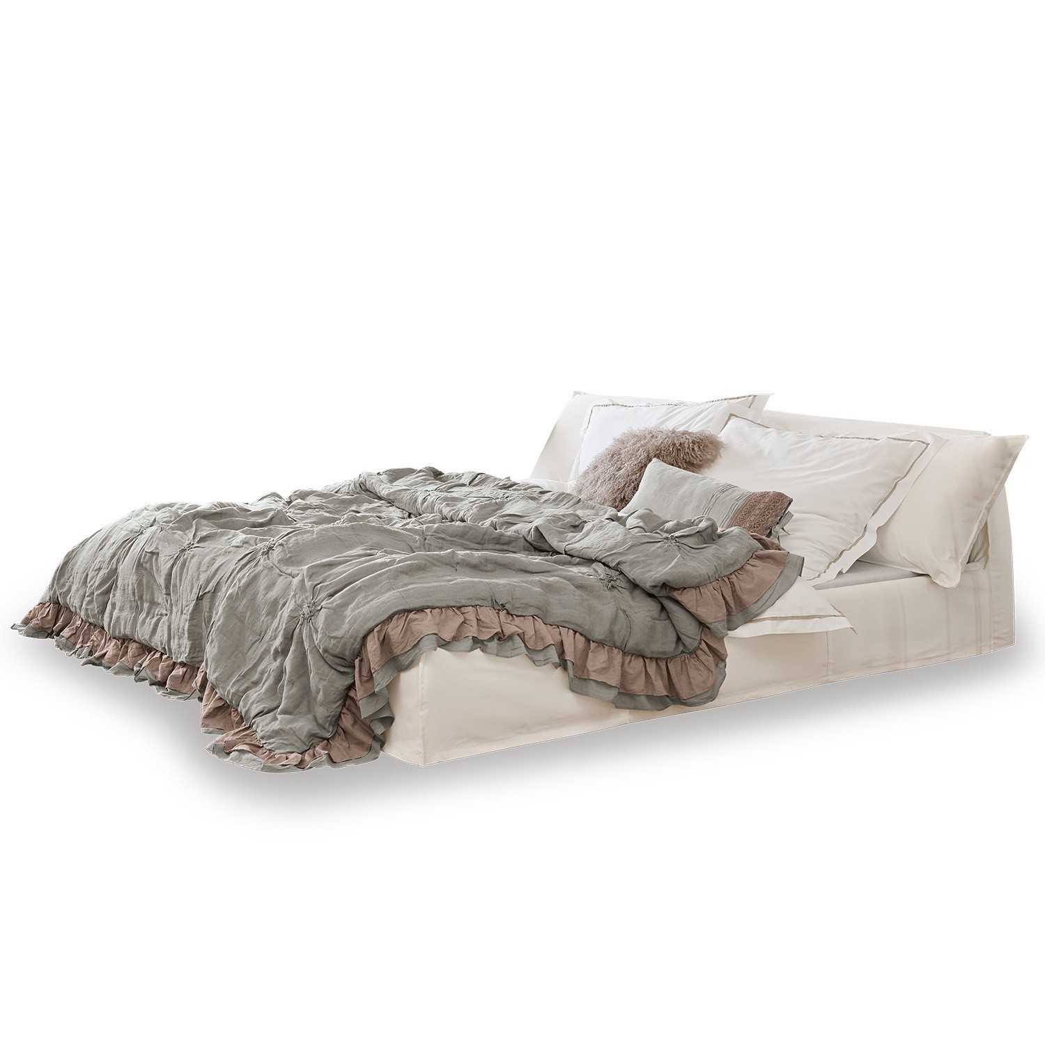 blanc Lit Cottonwood crème avec literie douce et coussins pour une chambre confortable