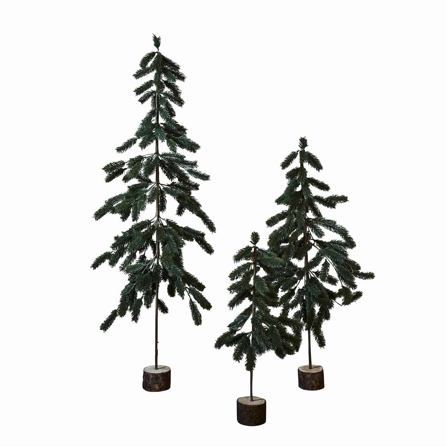 Lot de 3 sapins de Noël Lorin Trois sapins artificiels verts sur socles en bois pour décoration de Noël élégante