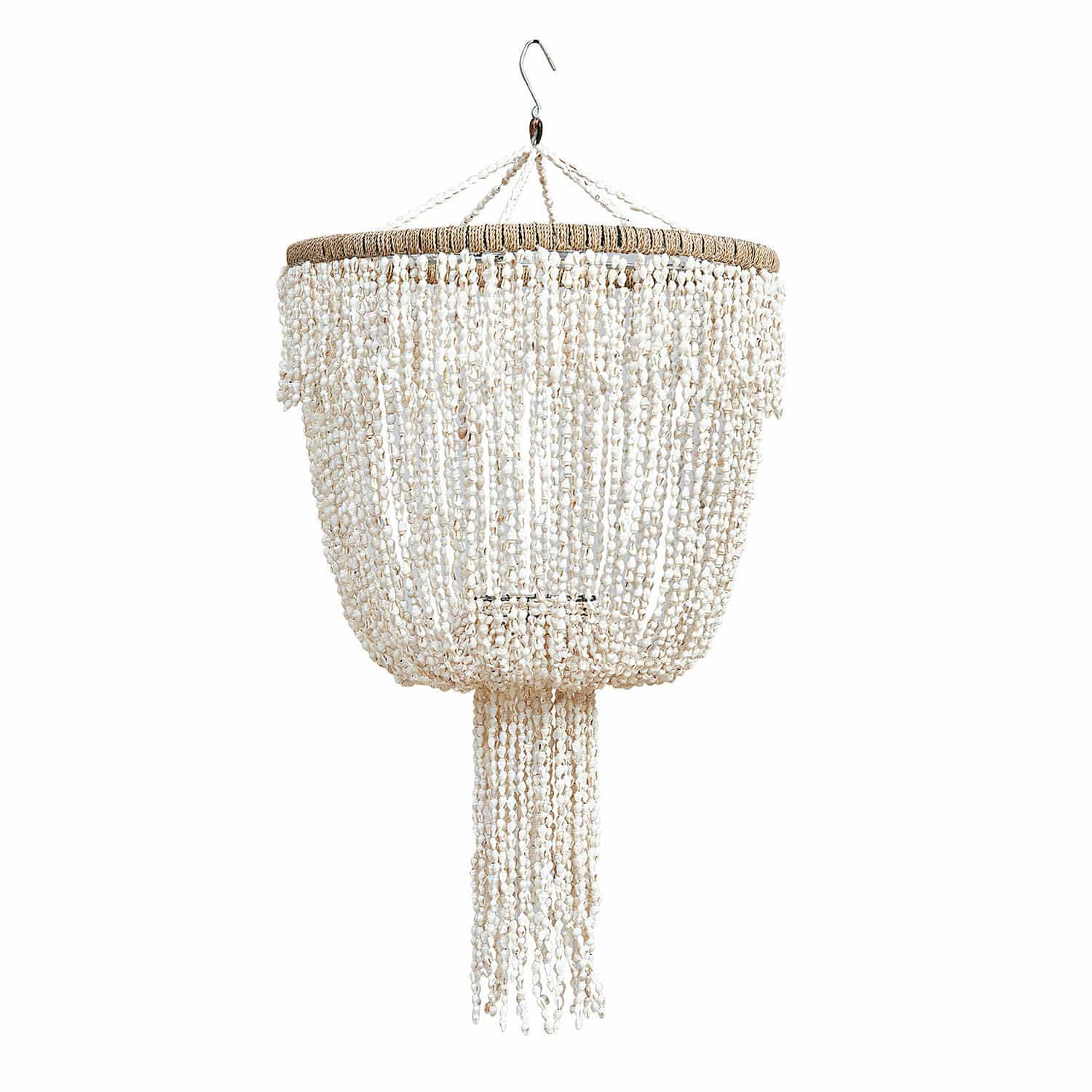Abat-jour Trétudans Suspension en coquillages blancs et corde naturelle, luminaire bohème pour décoration intérieure