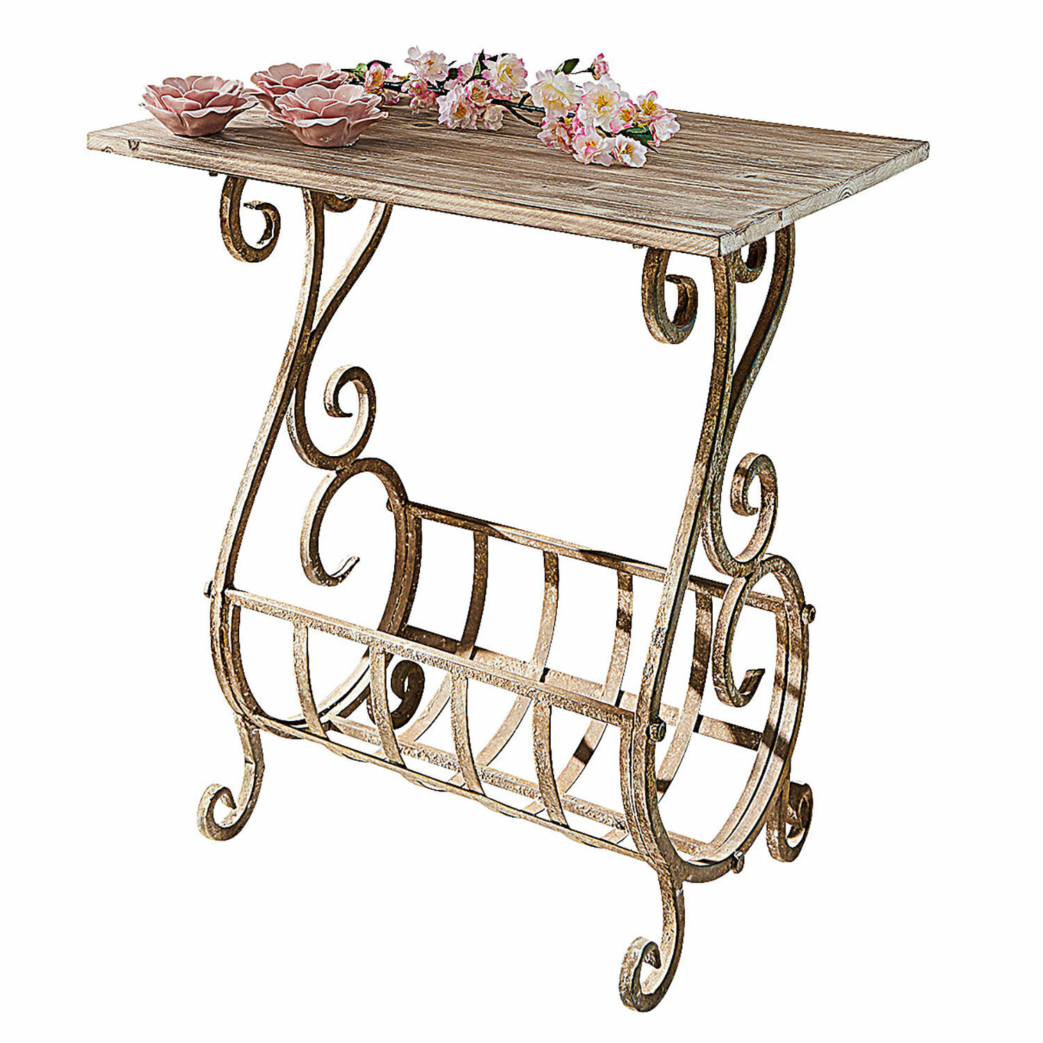 Console Ciattos Table d'appoint avec cadre en métal vieilli et plateau en bois naturel, meuble décoratif pour salon