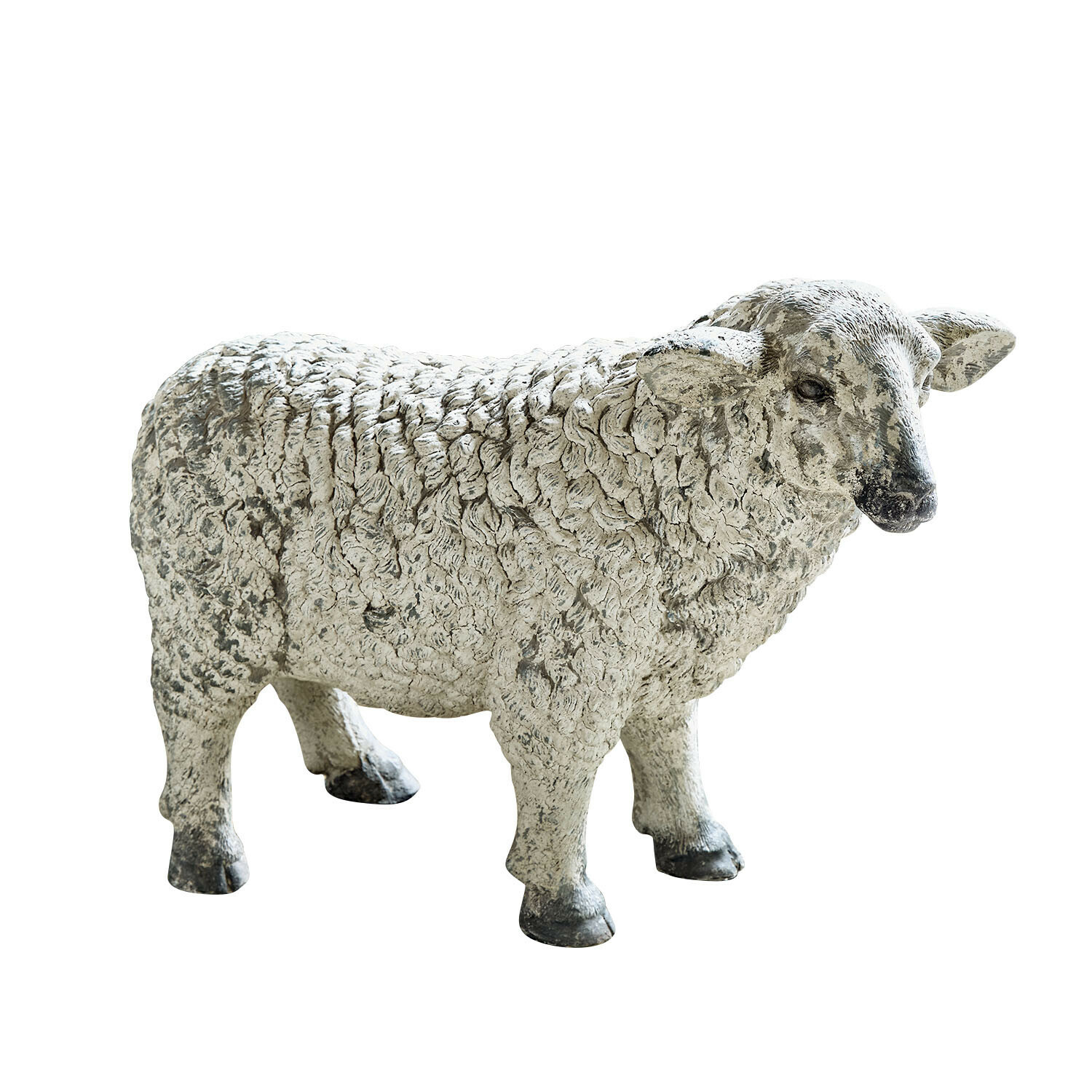 Mouton décoratif Séverac Figurine de mouton en pierre blanche avec accents gris, décoration rustique pour jardin ou intérieur