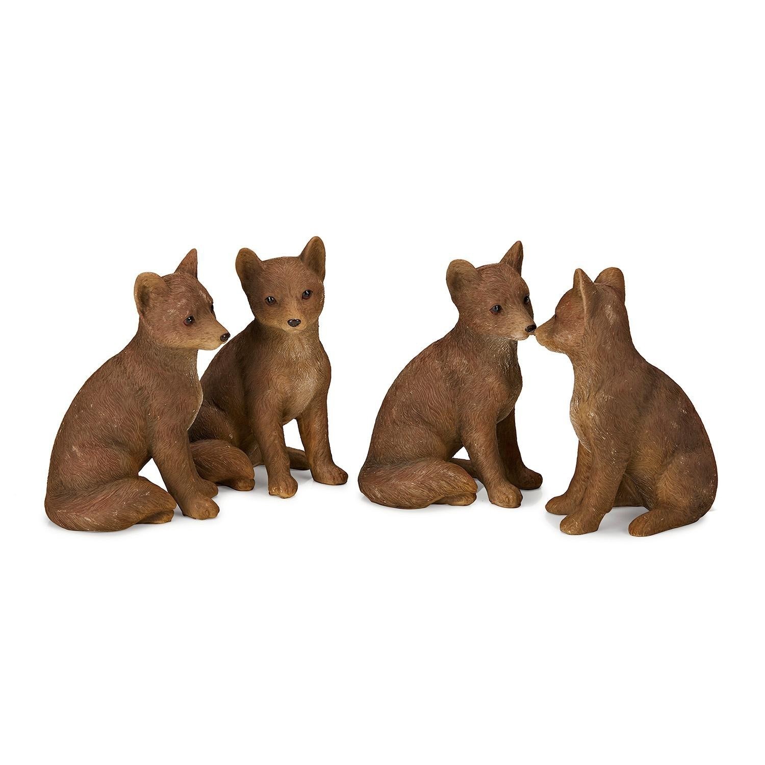 Lot de 4 renards décoratifs Survie Ensemble de quatre figurines de chiots marron en plastique pour décoration intérieure