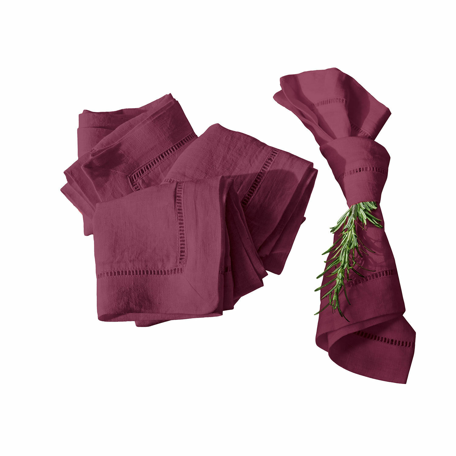 bordeaux Lot de 4 serviettes en lin bordeaux Covent Garden avec bordure ajourée, parfait pour décoration de table