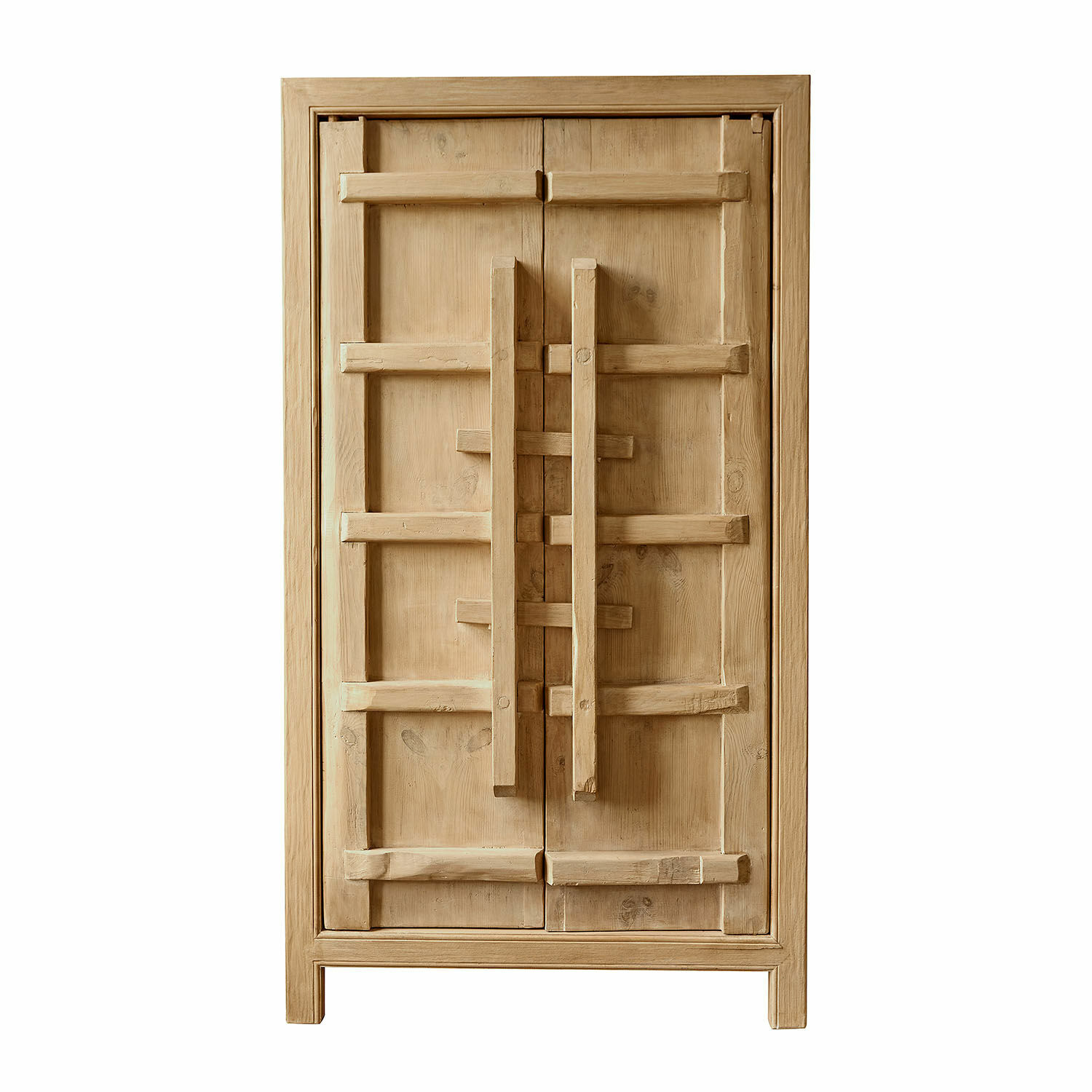 Armoire Trésorique Armoire en bois naturel avec panneaux décoratifs, meuble de rangement au style rustique chaleureux