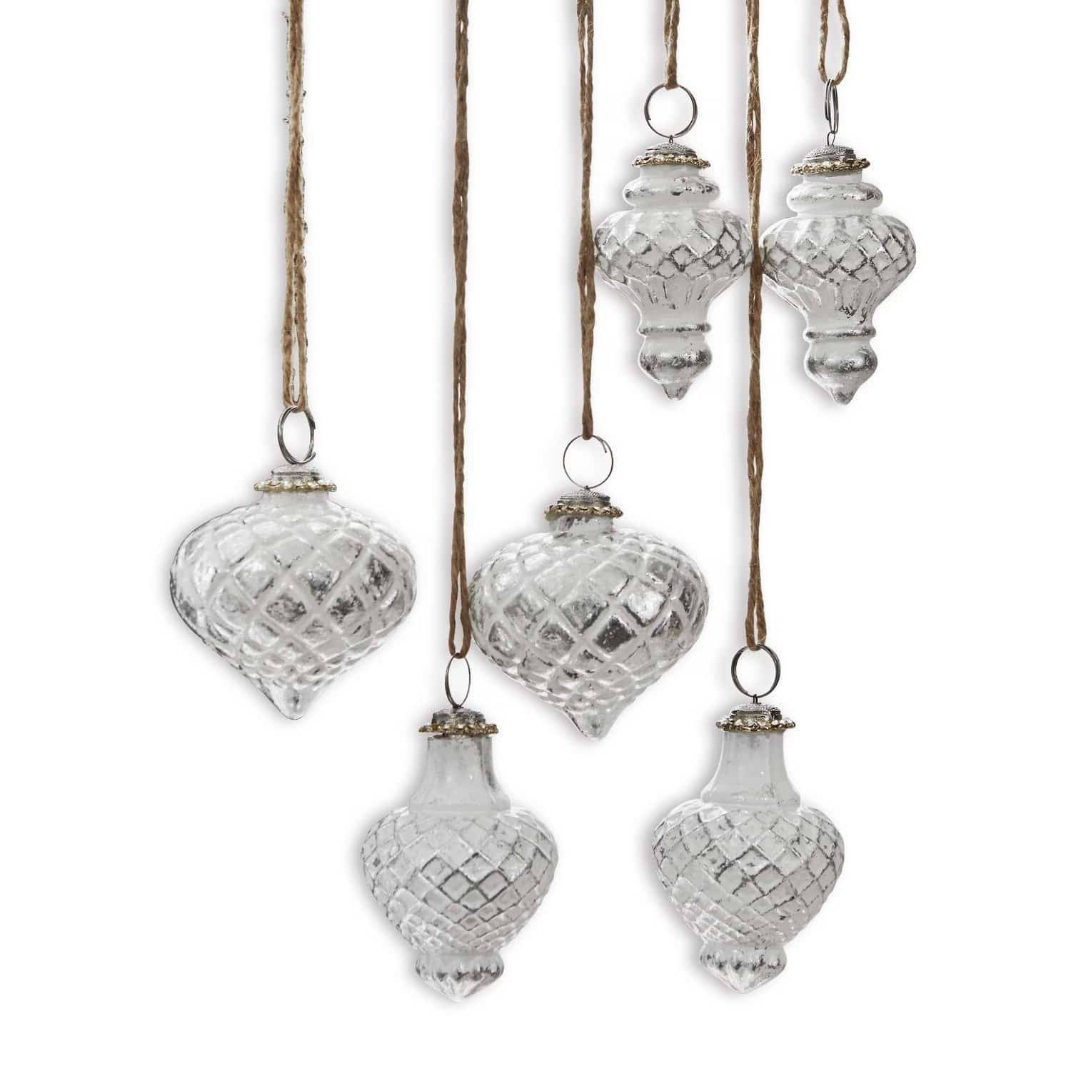 Lot de 6 décorations de Noël Appilly Ensemble de six décorations suspendues en verre blanc avec corde, ornements de Noël vintage