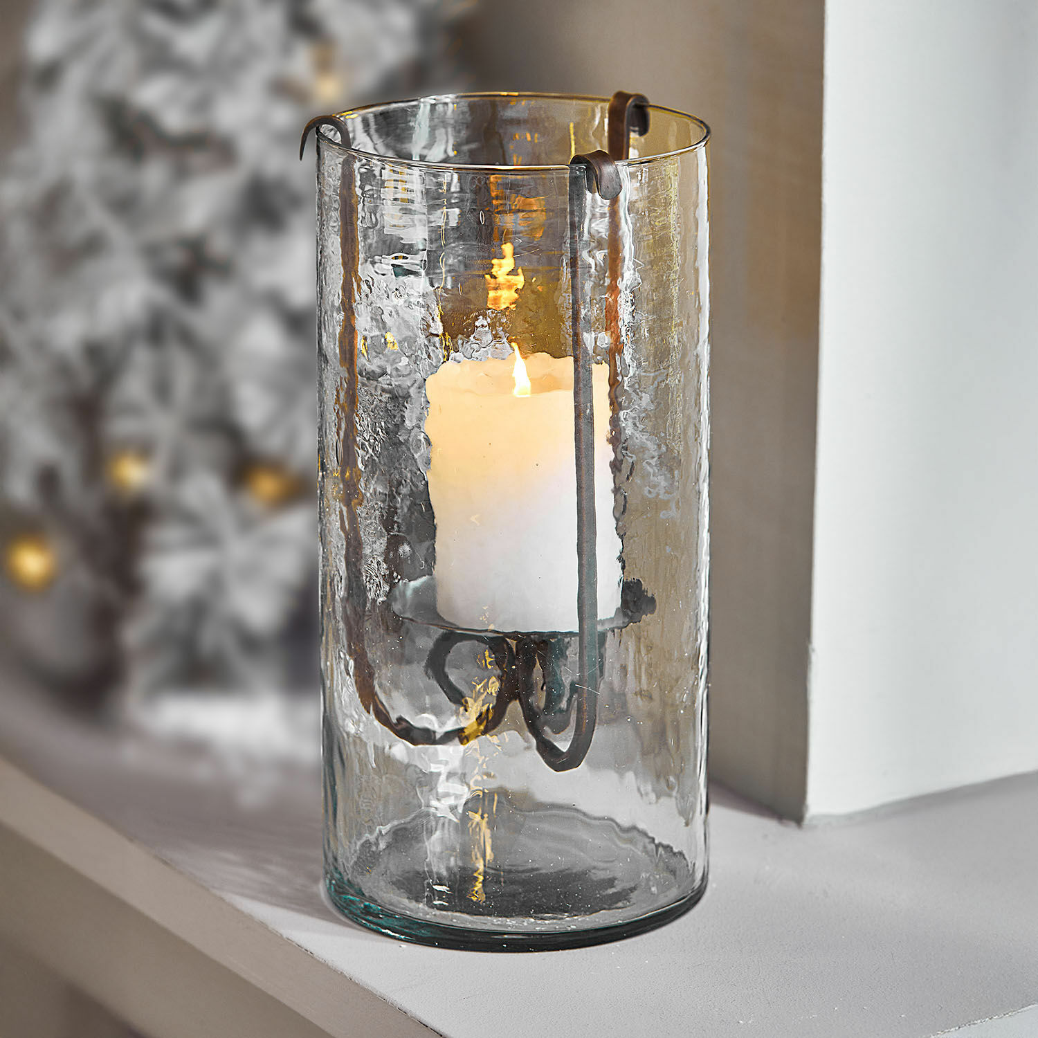 Photophore Thjora Photophore en verre avec support métallique et bougie blanche, décoration intérieure, éclairage LED