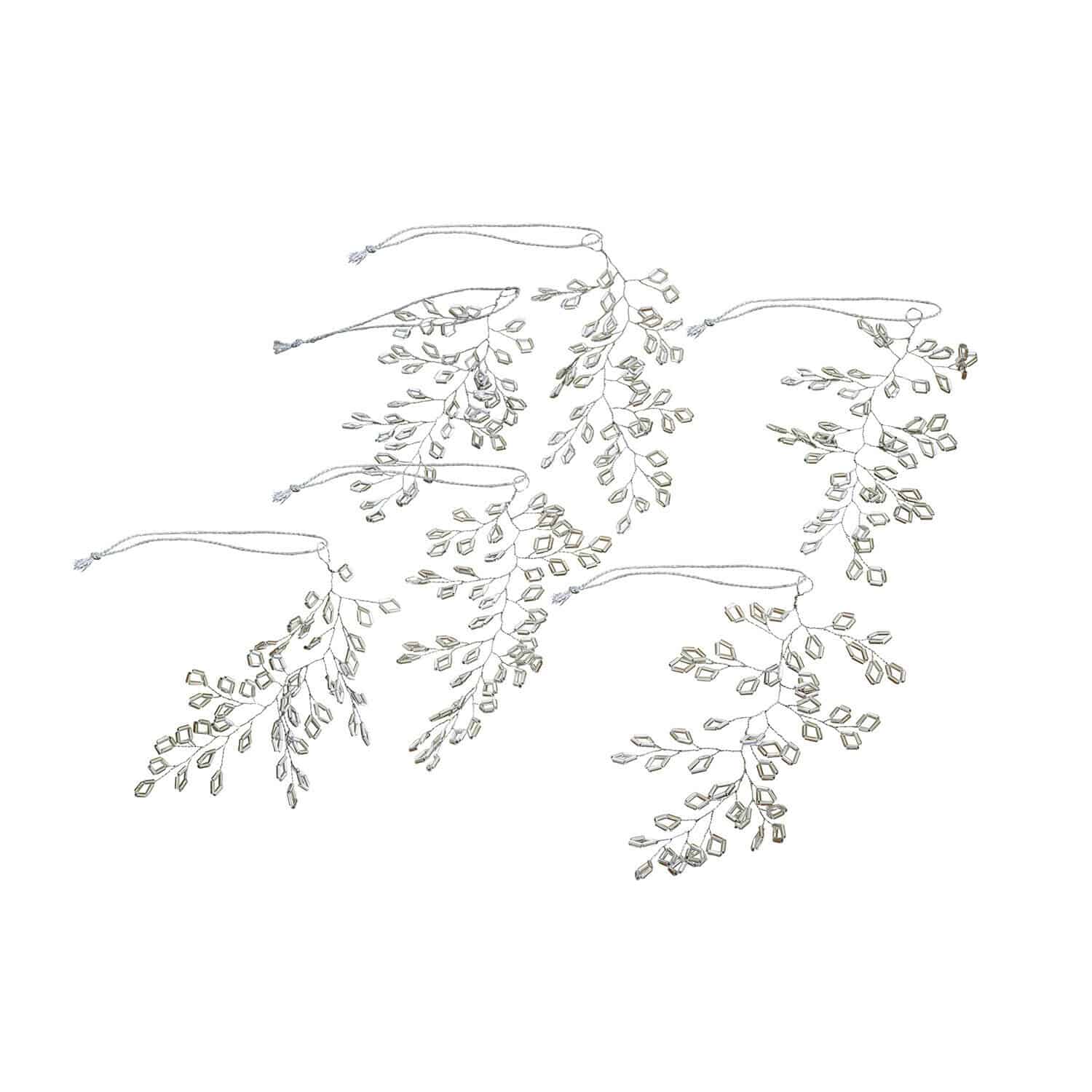 Lot de 6 décorations Alruna Branches décoratives avec cristaux transparents sur cordons, décoration suspendue pour fêtes
