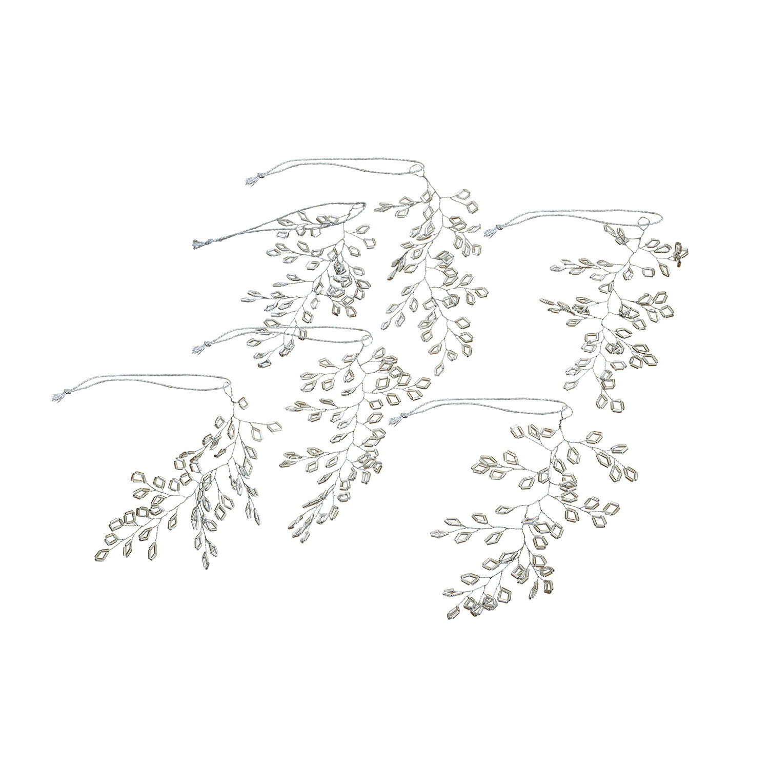 Lot de 6 décorations Alruna Branches décoratives avec cristaux transparents sur cordons, décoration suspendue pour fêtes