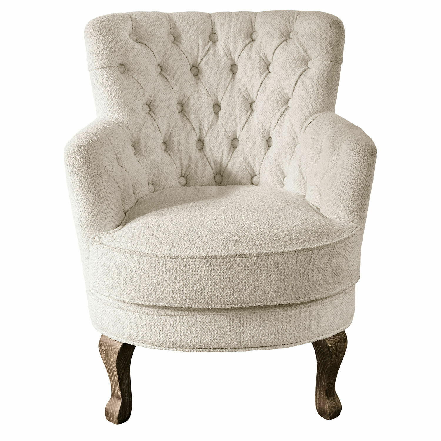 crème Fauteuil Calgary crème en tissu bouclé avec pieds en bois, siège confortable pour salon