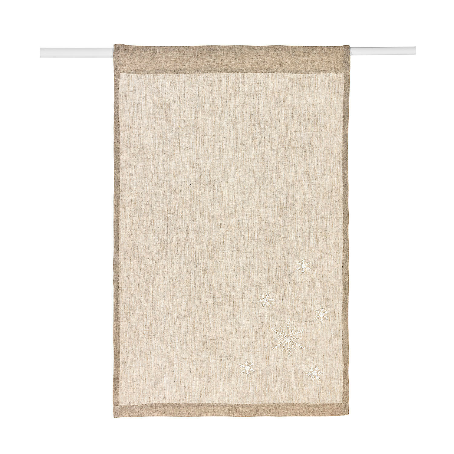 Brise-bise Ruspi Rideau en lin beige avec bordure marron et motifs flocons, décoration de fenêtre élégante