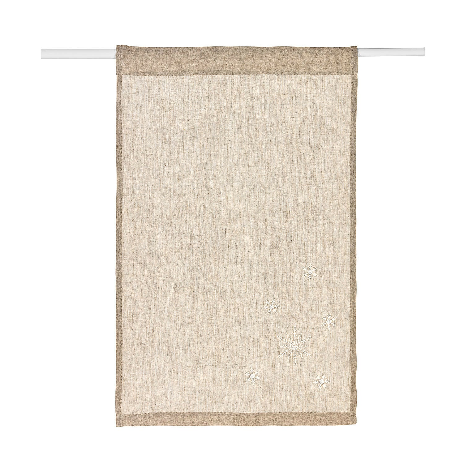 Brise-bise Ruspi Rideau en lin beige avec bordure marron et motifs flocons, décoration de fenêtre élégante