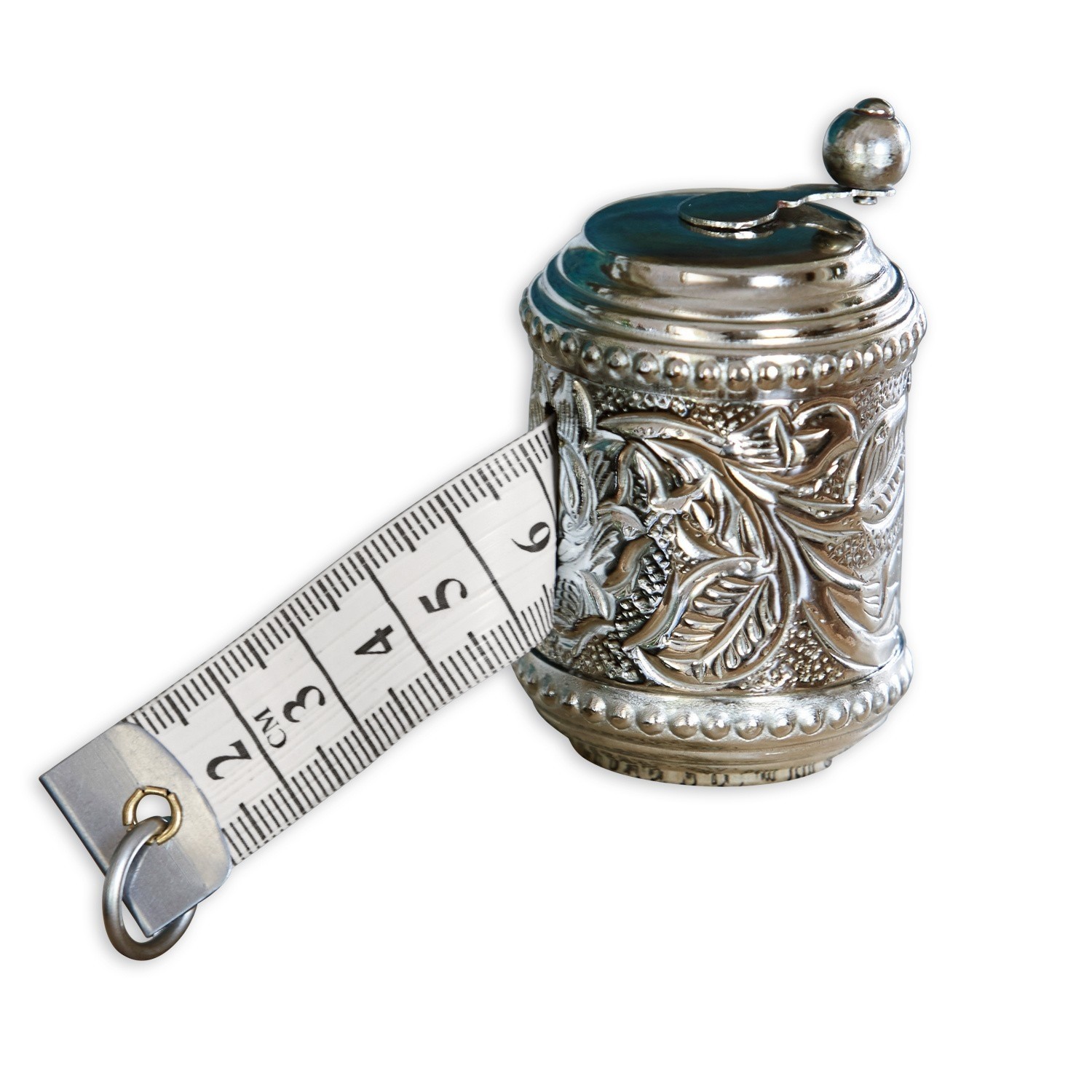 Mètre ruban Mètre Mètre ruban en métal argenté avec motif décoratif et bande de mesure blanche jusqu'à 6 cm