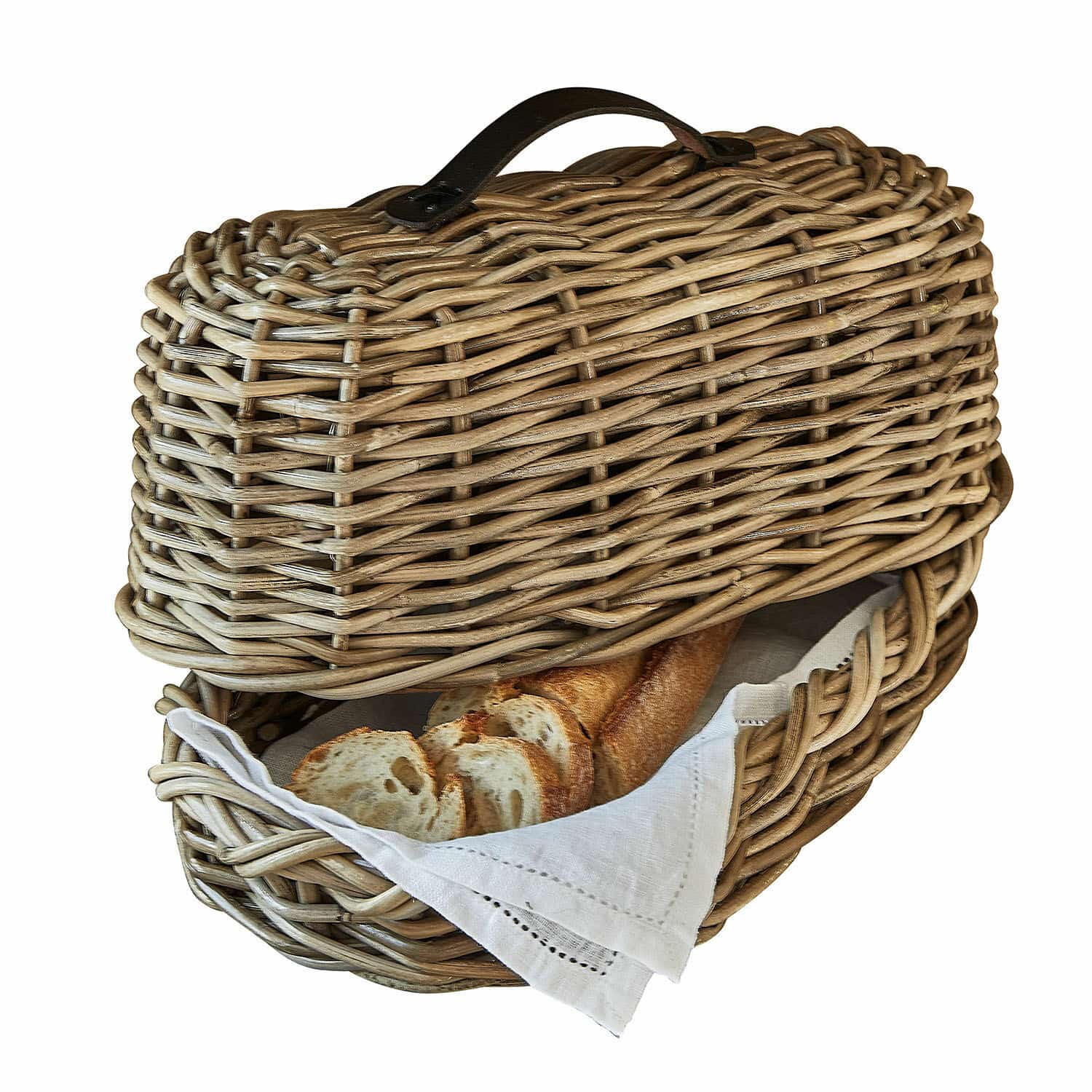 Corbeille à pain Gioialetto Panier à pain en rotin naturel avec une serviette blanche et une baguette à l'intérieur