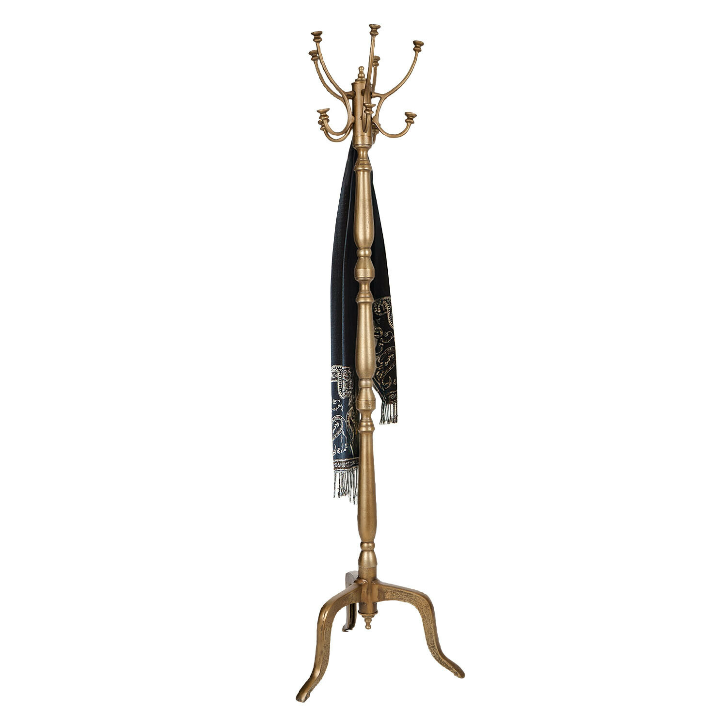 laiton vieilli Porte-manteau Hector en laiton antique doré avec une écharpe noire, support pratique pour vêtements dans l'entrée
