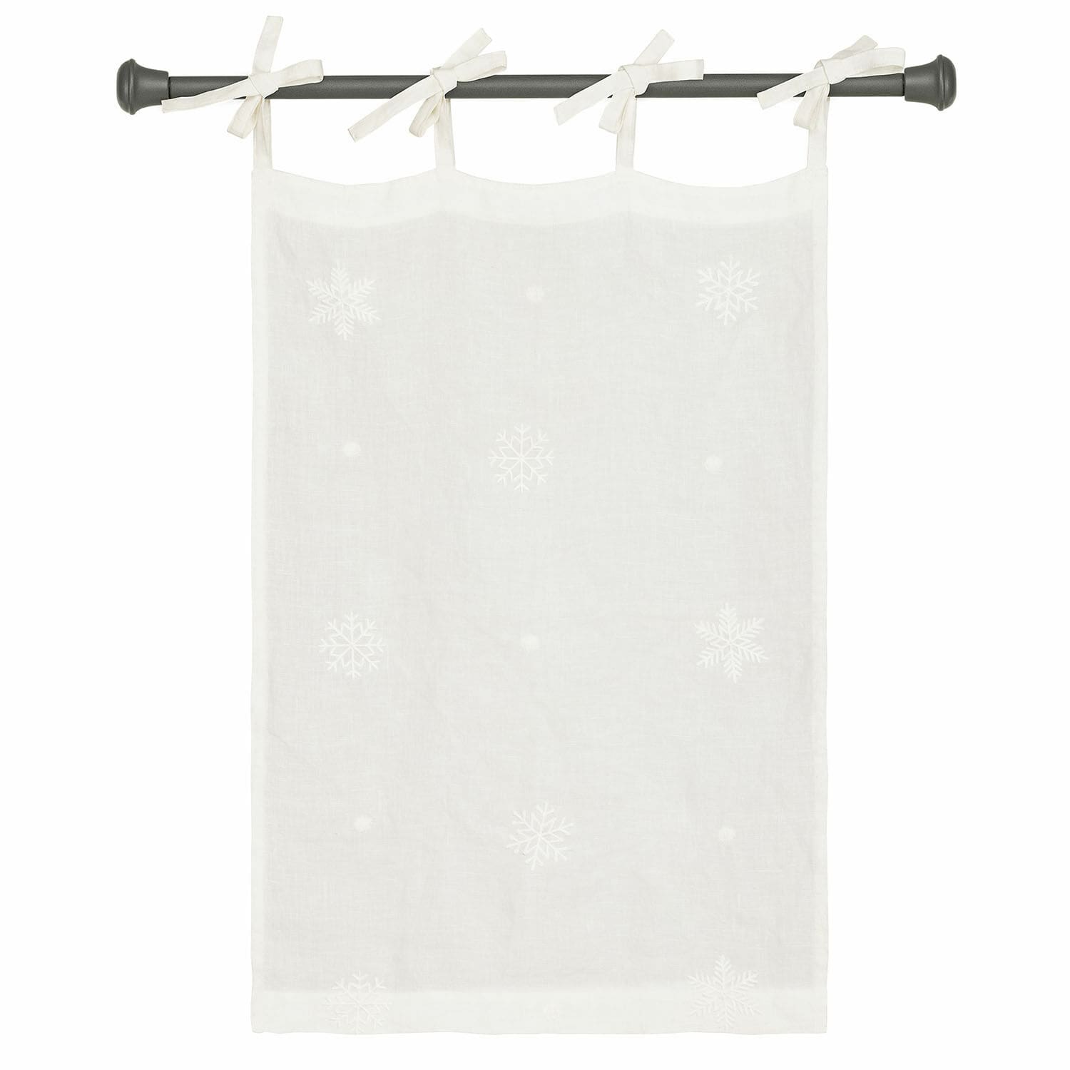 Brise-bise Rashona Rideau en lin blanc avec motifs flocons de neige et liens à nouer, décoration de fenêtre élégante