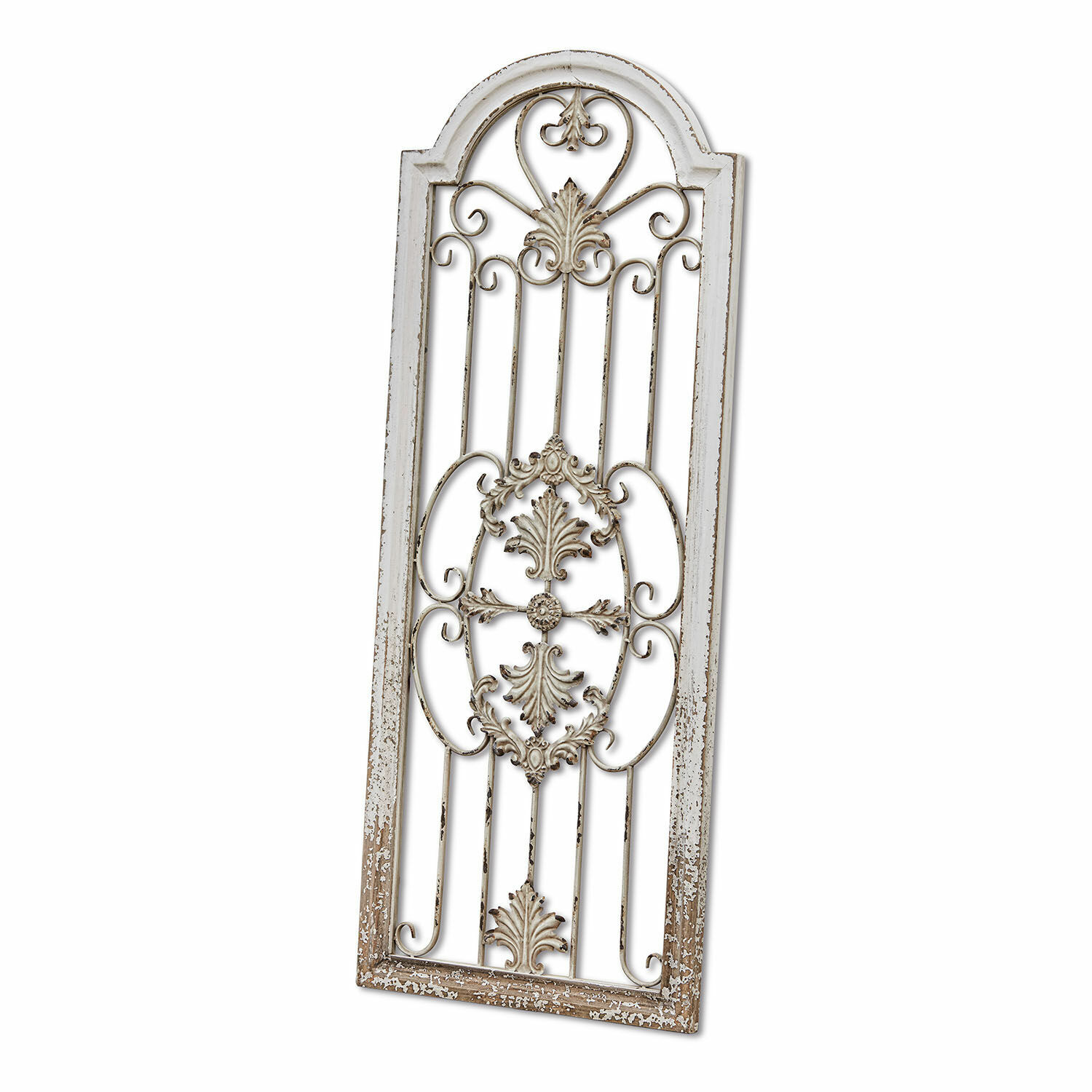 Panneau décoratif Hallencourt Grille murale décoratif en métal blanc vieilli style vintage pour décoration intérieure et jardin