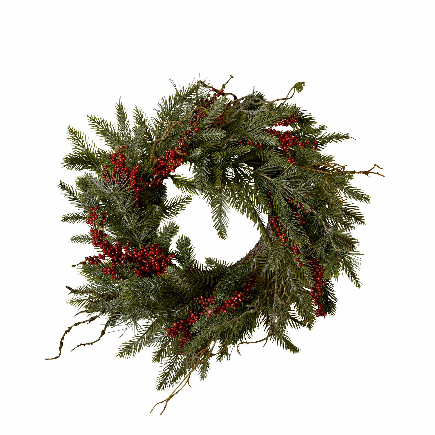 Couronne Zenzola Couronne de Noël en branches vertes et baies rouges, décoration festive naturelle pour porte ou mur