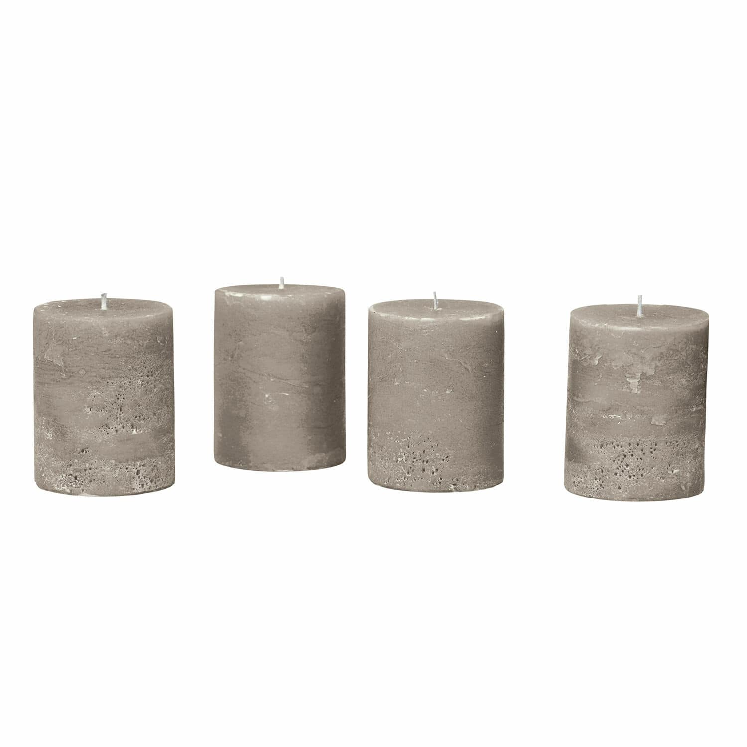 Lot de 4 bougies Virrans Ensemble de quatre bougies grises avec texture naturelle pour décoration intérieure