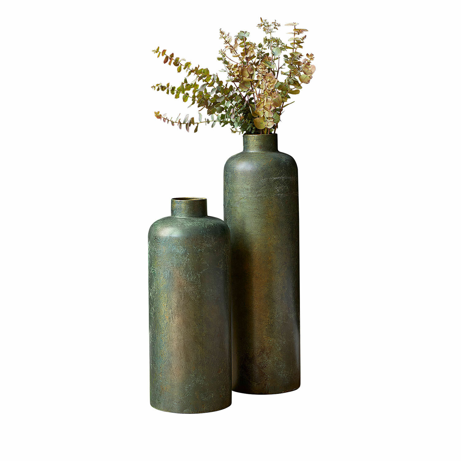 Lot de 2 vases Darwani Ensemble de deux vases en métal vert-brun pour décoration intérieure élégante