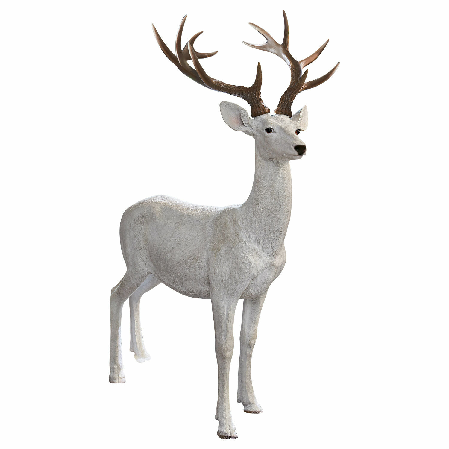 blanc vieilli Statue décorative de cerf en blanc antique avec bois brun, idéale pour décoration intérieure et extérieure