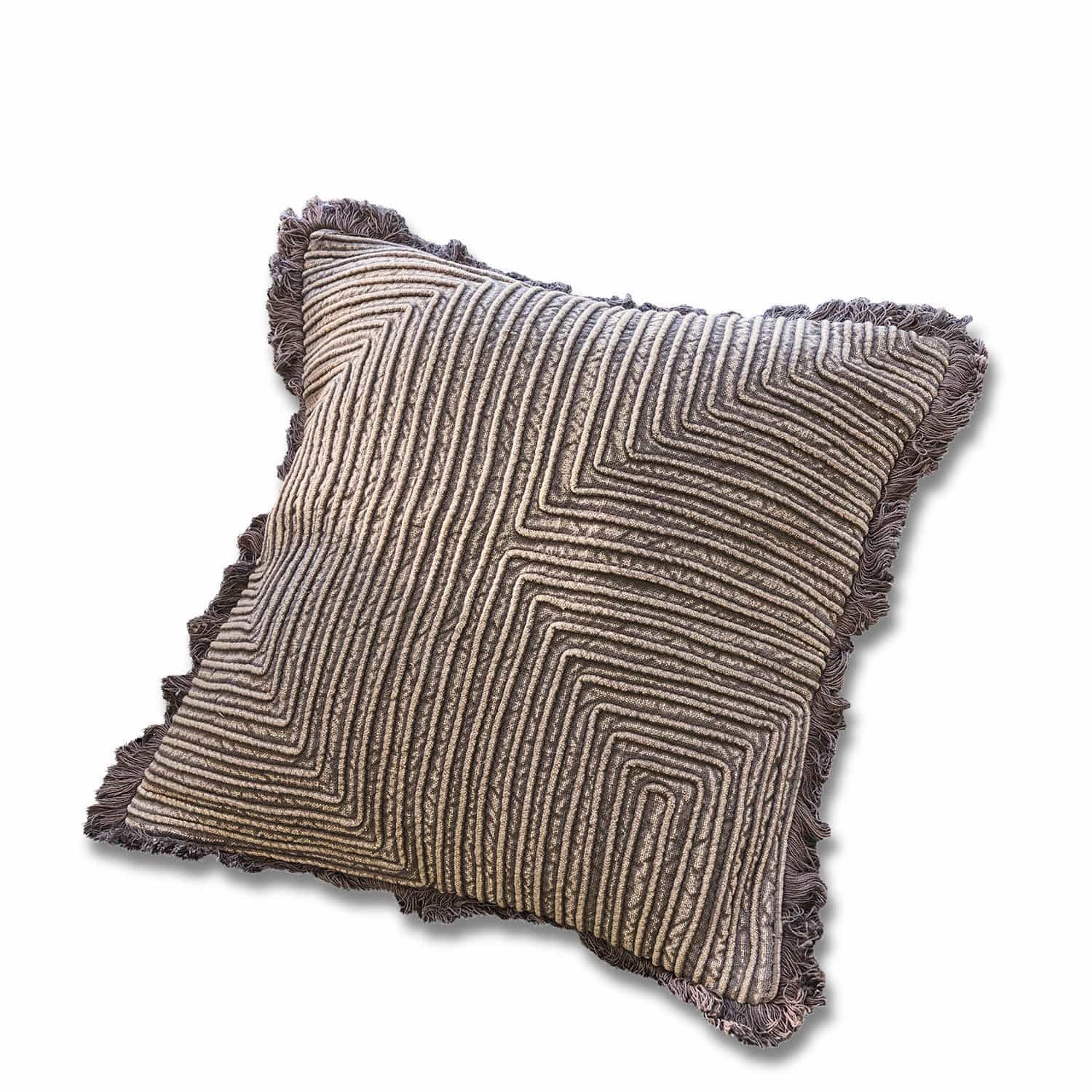 Housse de coussin Cairon Coussin décoratif gris avec motif géométrique et franges en microfibre pour salon moderne