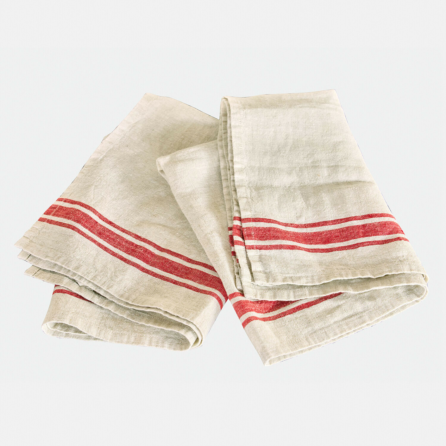 Lot de 2 torchons Norisse Torchons en lin naturel avec rayures rouges, tissu résistant pour cuisine et maison