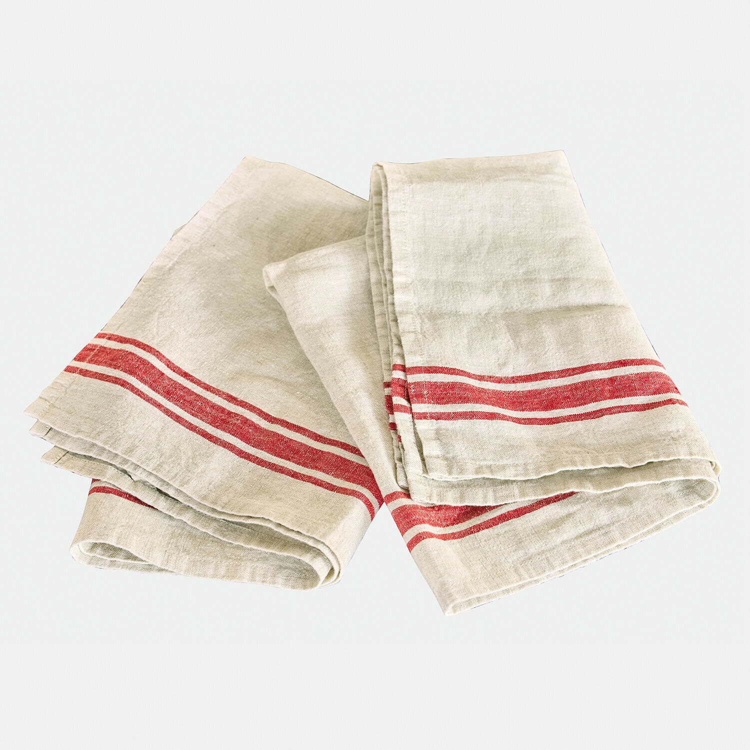 Lot de 2 torchons Norisse Torchons en lin naturel avec rayures rouges, tissu résistant pour cuisine et maison