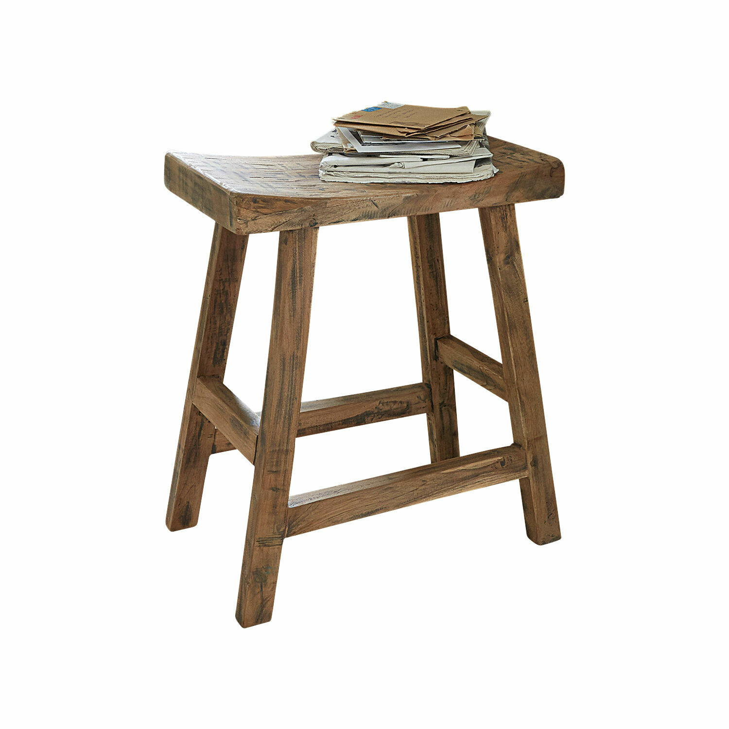 marron Tabouret en bois brun au style rustique, parfait pour une décoration intérieure vintage