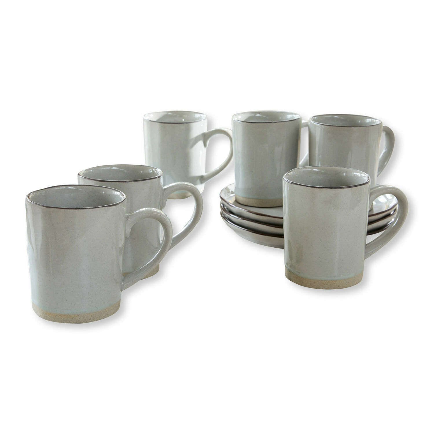 Lot de 6 tasses Biarré Ensemble de six tasses en céramique blanche avec soucoupes pour café ou thé
