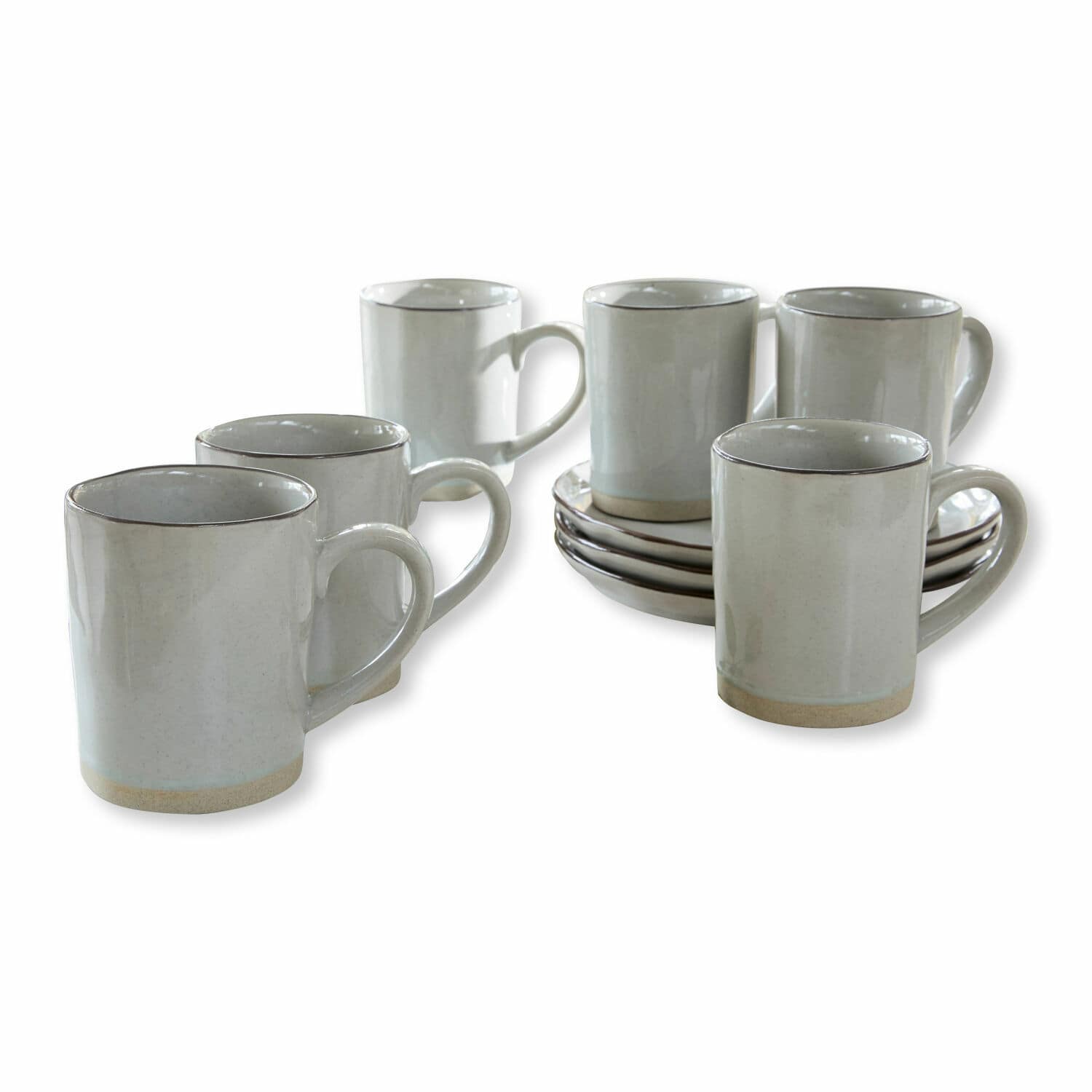 Lot de 6 tasses Biarré Ensemble de six tasses en céramique blanche avec soucoupes pour café ou thé