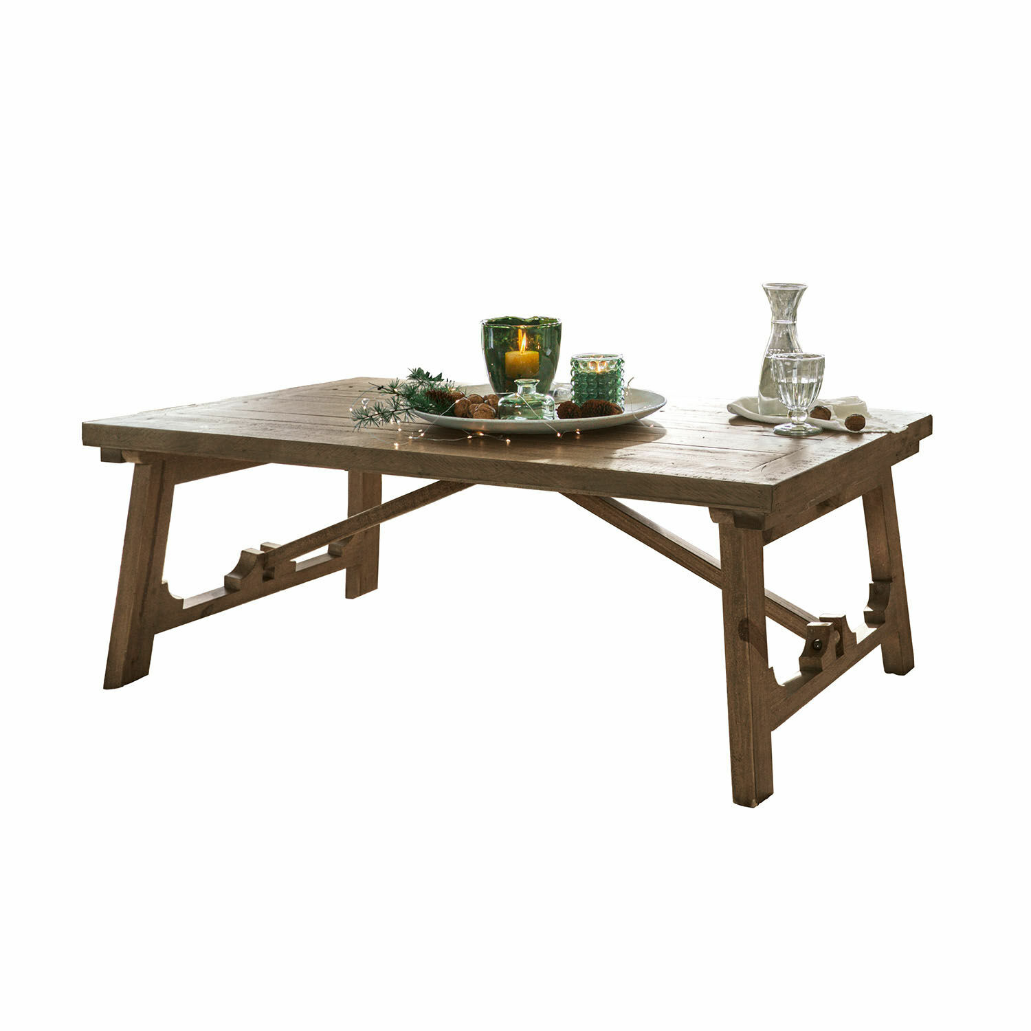 Table basse Flemming Table basse en bois naturel avec plateau décoratif et bougie, style rustique chaleureux