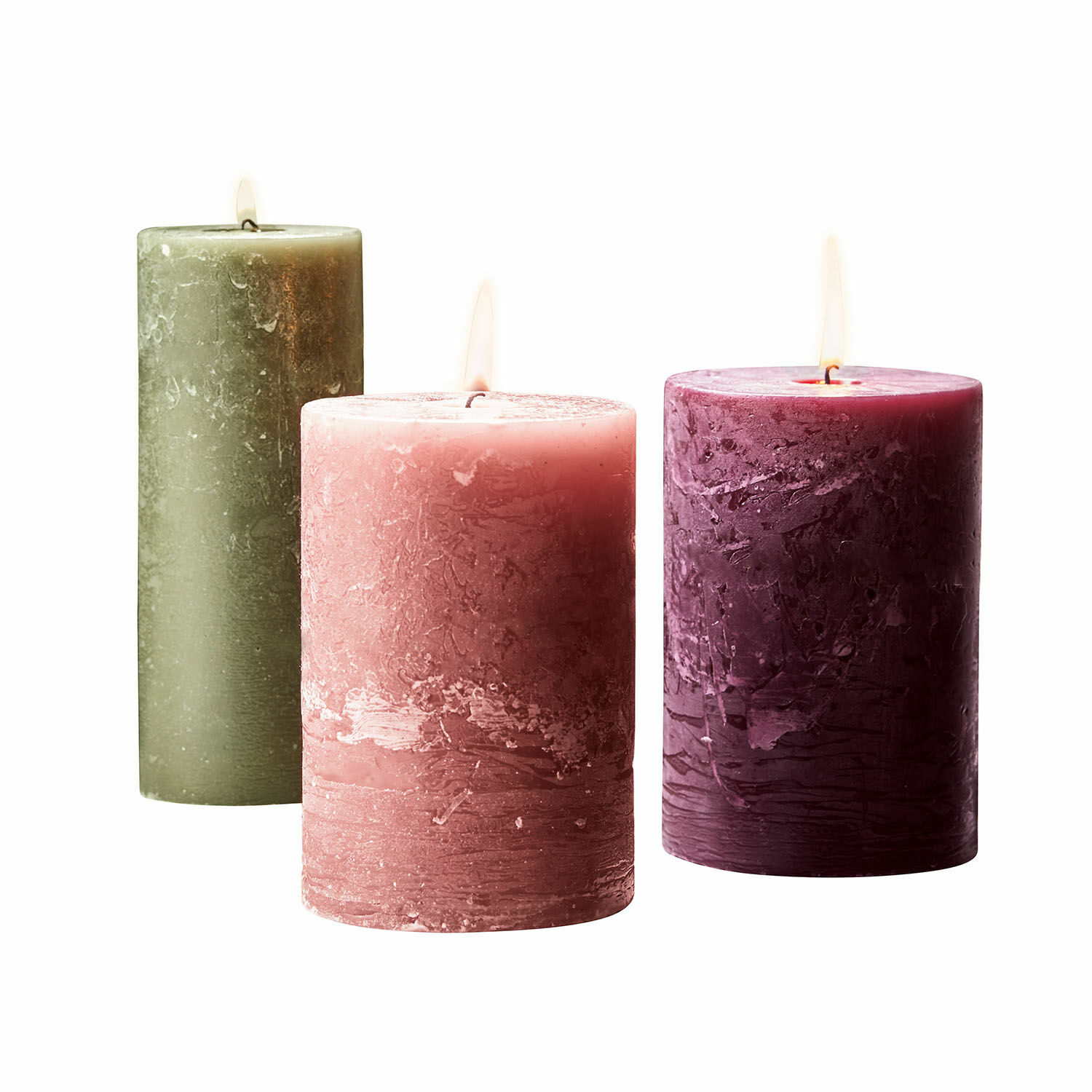 rose/vert Lot de 3 bougies Salis en cire naturelle rose, verte et bordeaux pour décoration cosy