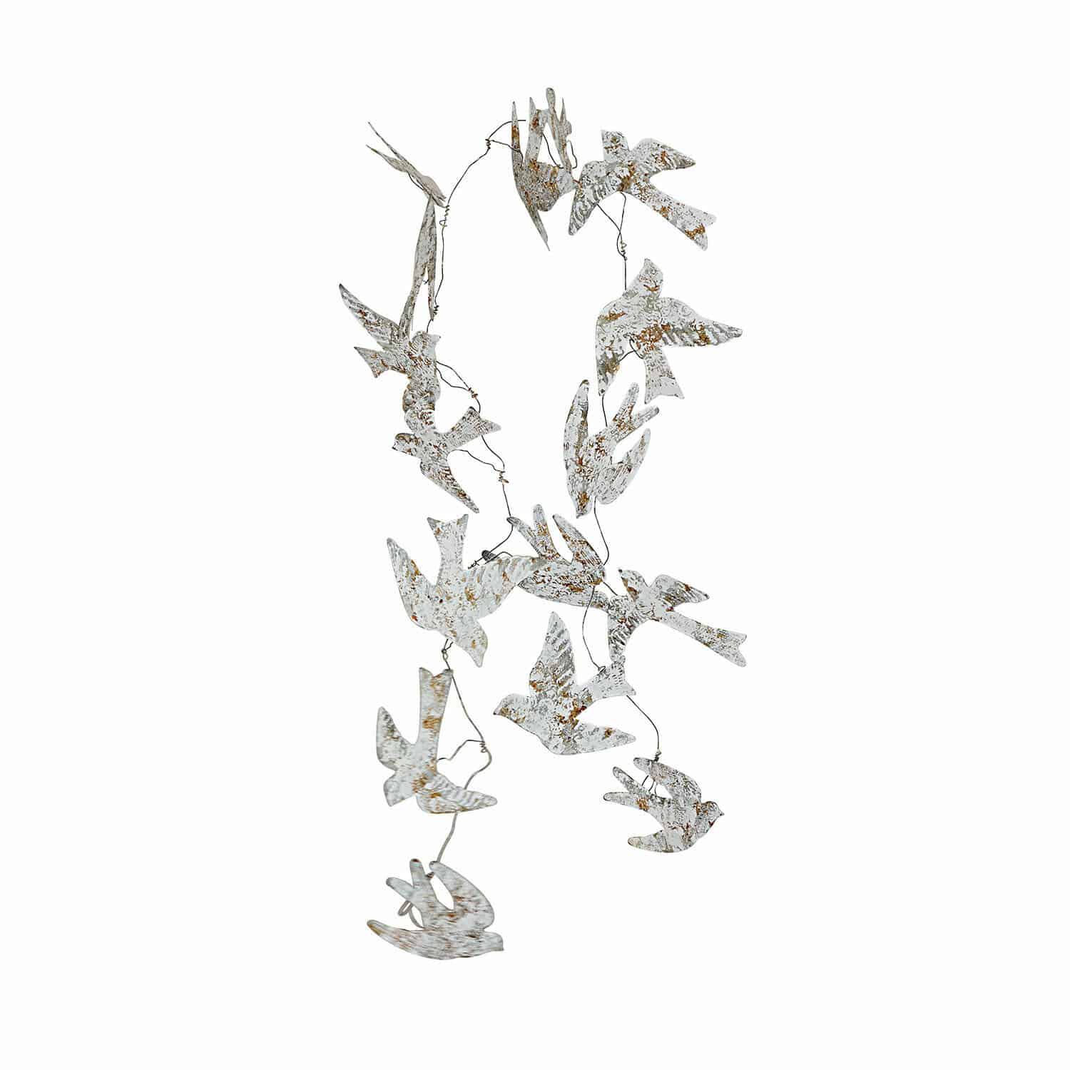 Guirlande Lucin Décoration suspendue en métal blanc vieilli en forme d'oiseaux, ornement pour intérieur et extérieur