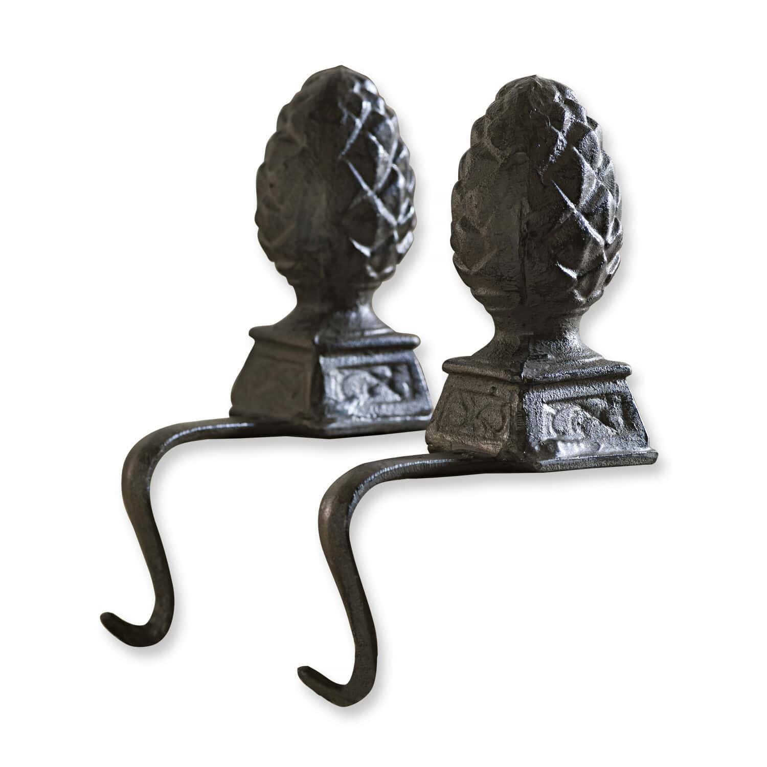 Lot de 2 crochets pomme de pin Lucielle Paire de crochets de cheminée en fonte noire avec motif pomme de pin décoratif