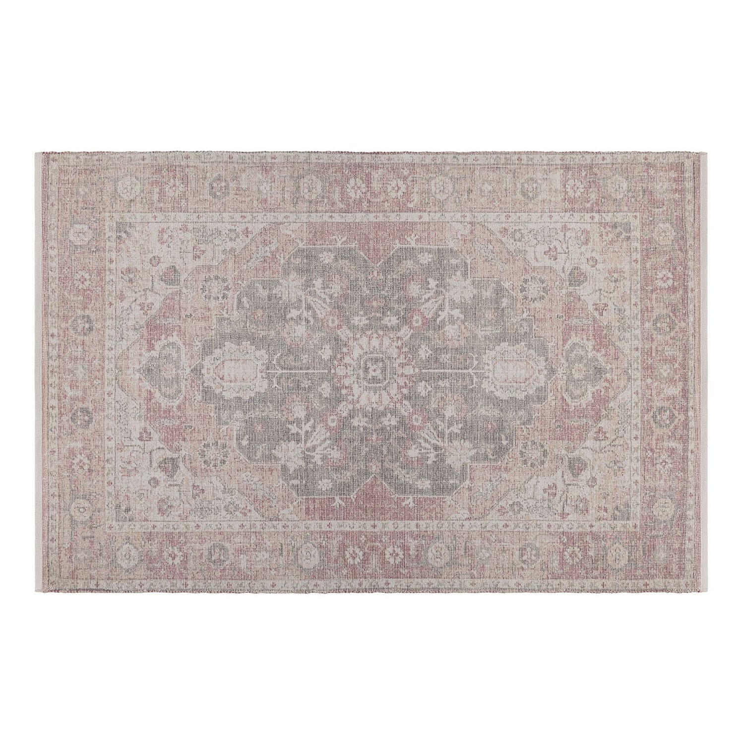 Tapis à motif oriental en nuances pastel de rose et gris, matériau synthétique doux