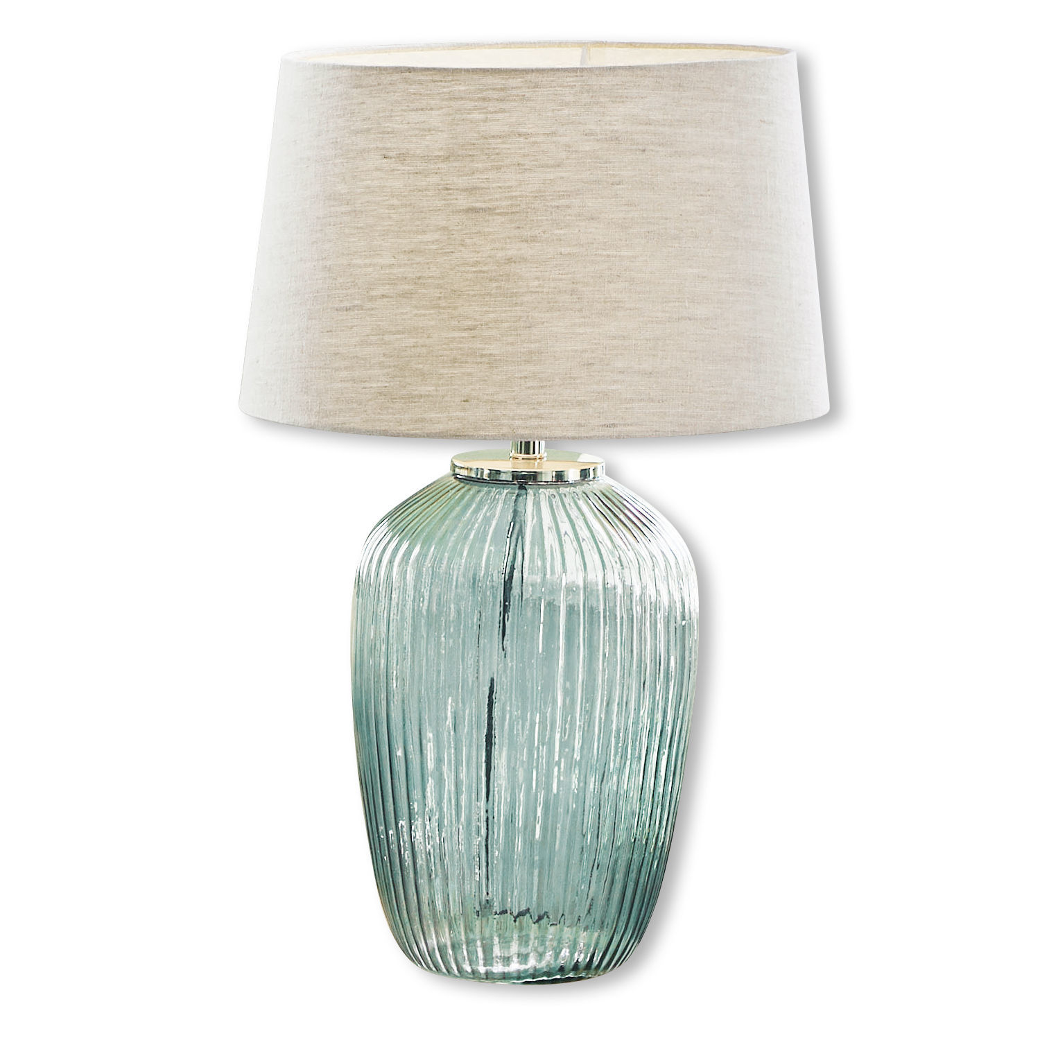 Lampe à poser Fenis Lampe de table en verre vert avec abat-jour beige, éclairage décoratif pour salon