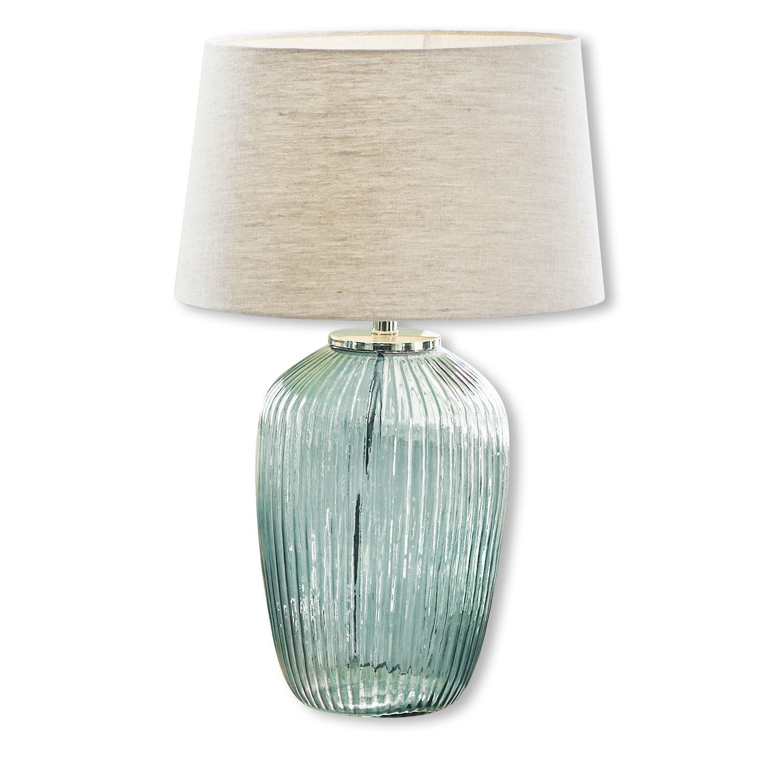 Lampe à poser Fenis Lampe de table en verre vert avec abat-jour beige, éclairage décoratif pour salon