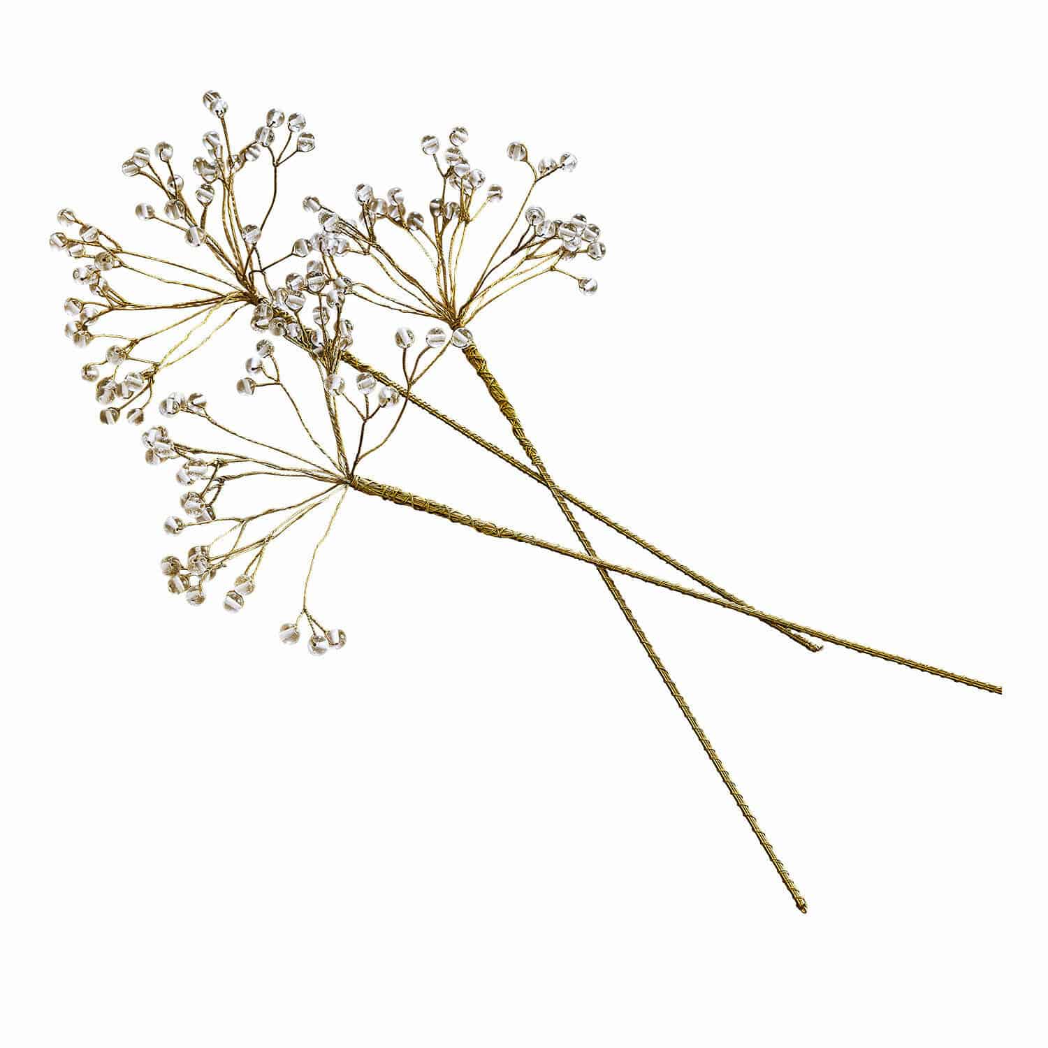 Lot de 3 décorations à piquer Nimweth Branches décoratives dorées avec cristaux transparents, décoration élégante pour intérieur et fêtes