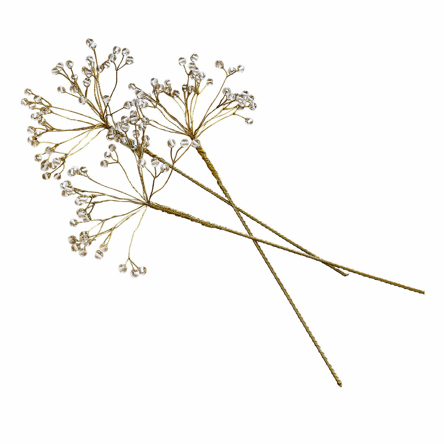 Lot de 3 décorations à piquer Nimweth Branches décoratives dorées avec cristaux transparents, décoration élégante pour intérieur et fêtes