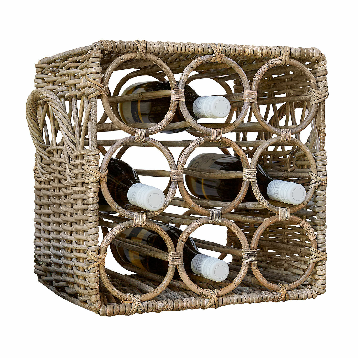 Porte-bouteilles Allegretta Casier à vin en rotin naturel pour 9 bouteilles, rangement rustique pour vin