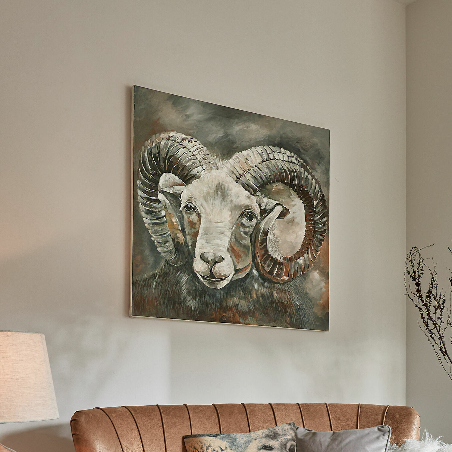 Tableau Nahant Tableau mural représentant un bélier en nuances de gris et marron pour décoration intérieure