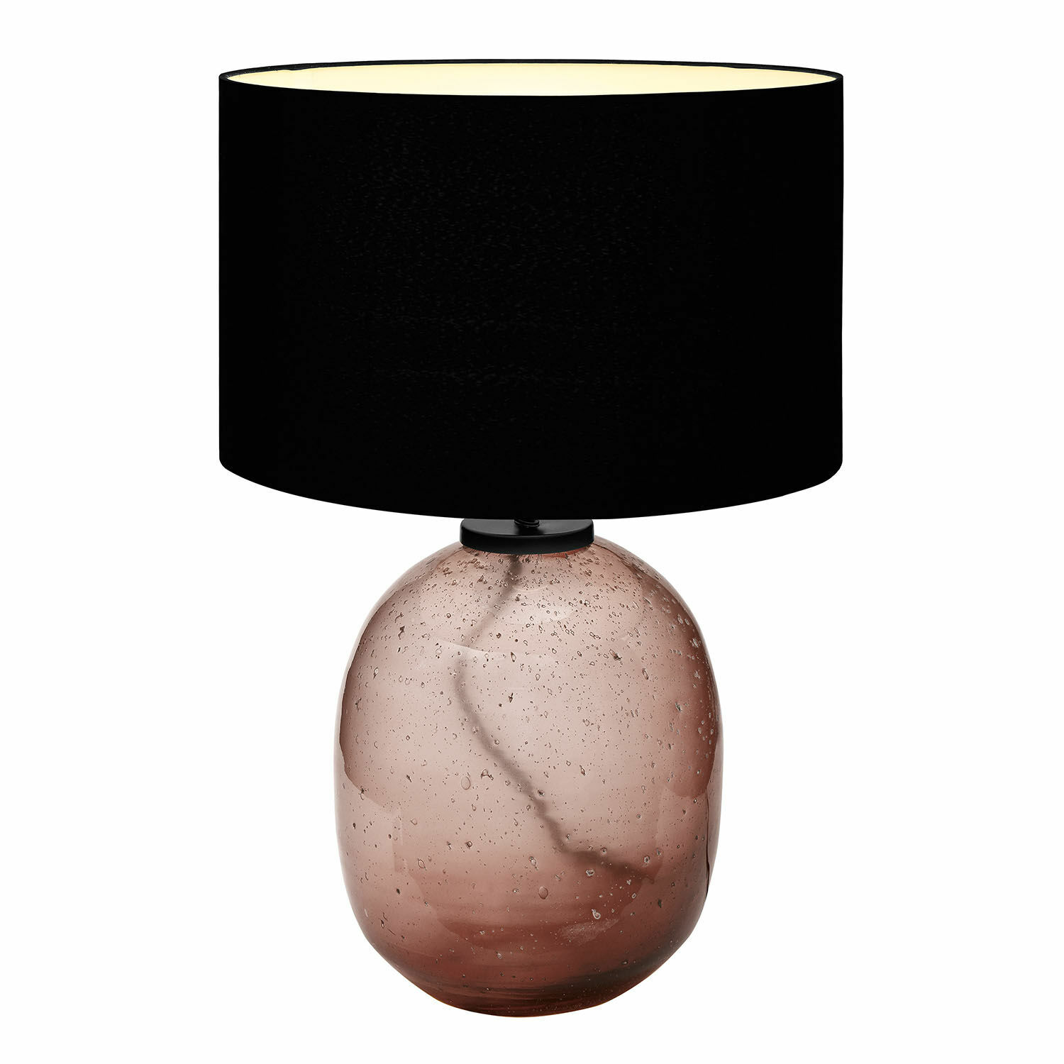 Lampe à poser Humpton Lampe de table en verre rose avec abat-jour noir, design moderne pour salon