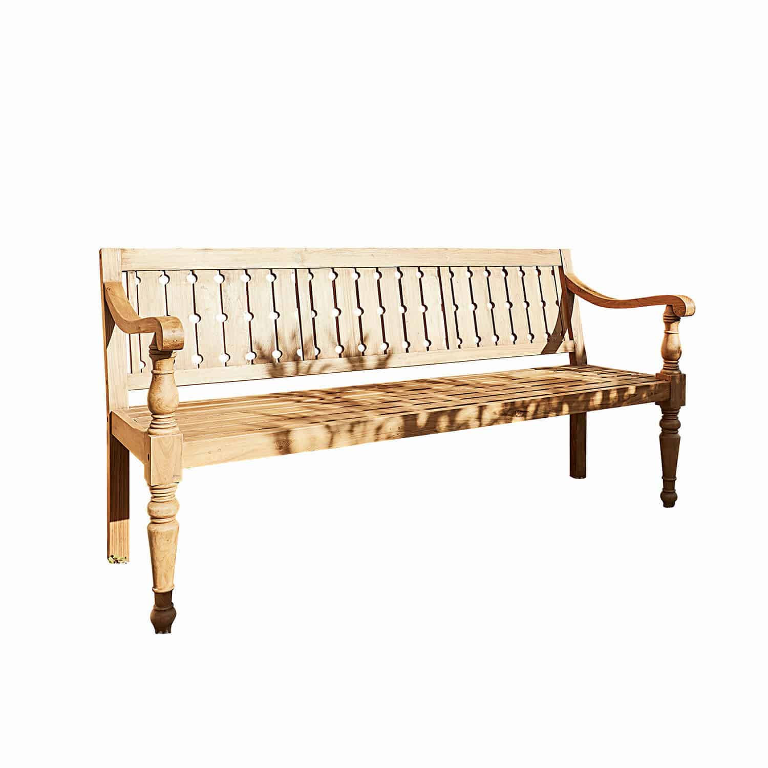 Banc Loudoun Banc de jardin en bois naturel avec dossier décoratif et accoudoirs sculptés