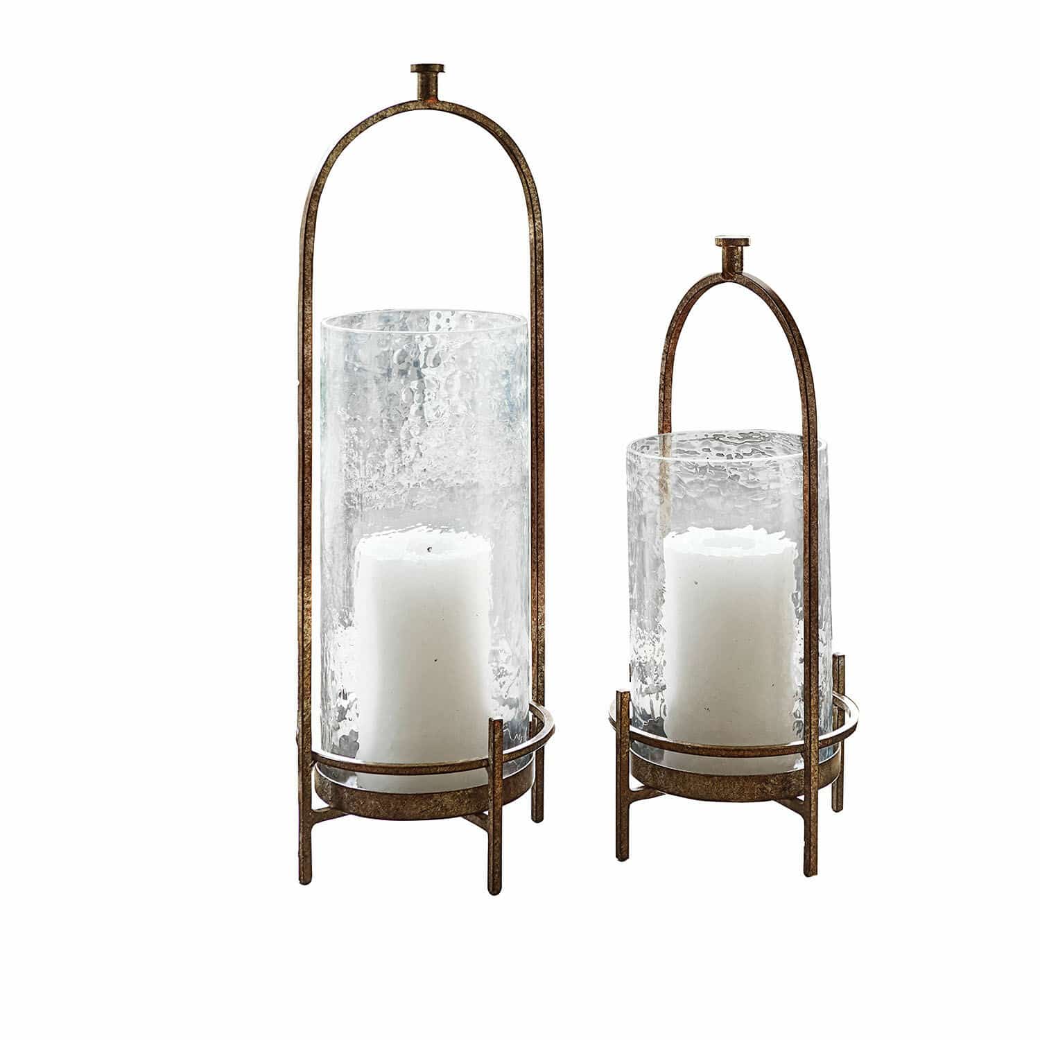 Lot de 2 photophores Aquivar Ensemble de deux lanternes en métal et verre avec bougies blanches, décoration intérieure et extérieure