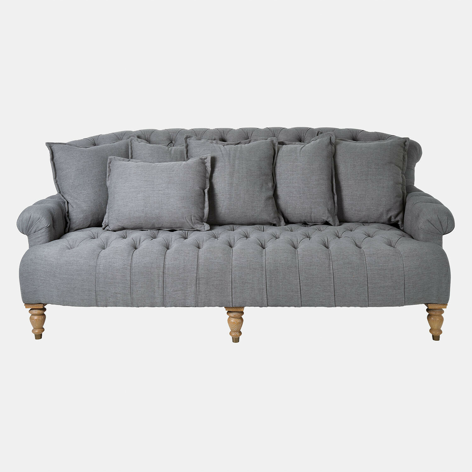 Canapé Springfield Village Canapé rembourré gris en tissu avec coussins et pieds en bois, meuble confortable pour salon